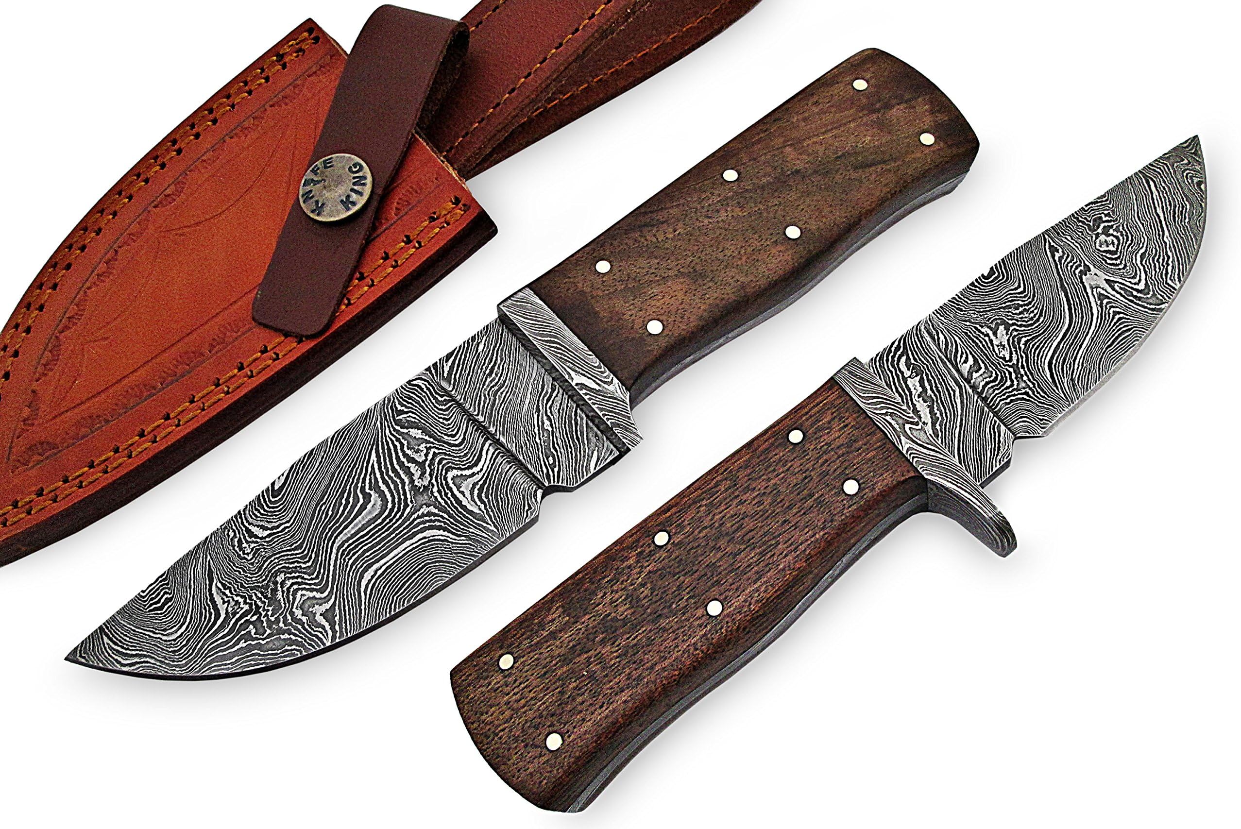 8” Handmade Damascus Hunting Knife – Walnut Wood Handle - Fixed Blade Knife with Leather Sheath-Master Quality EDC Survival Knife-Camping Knife Ideal Gift for Men and Women