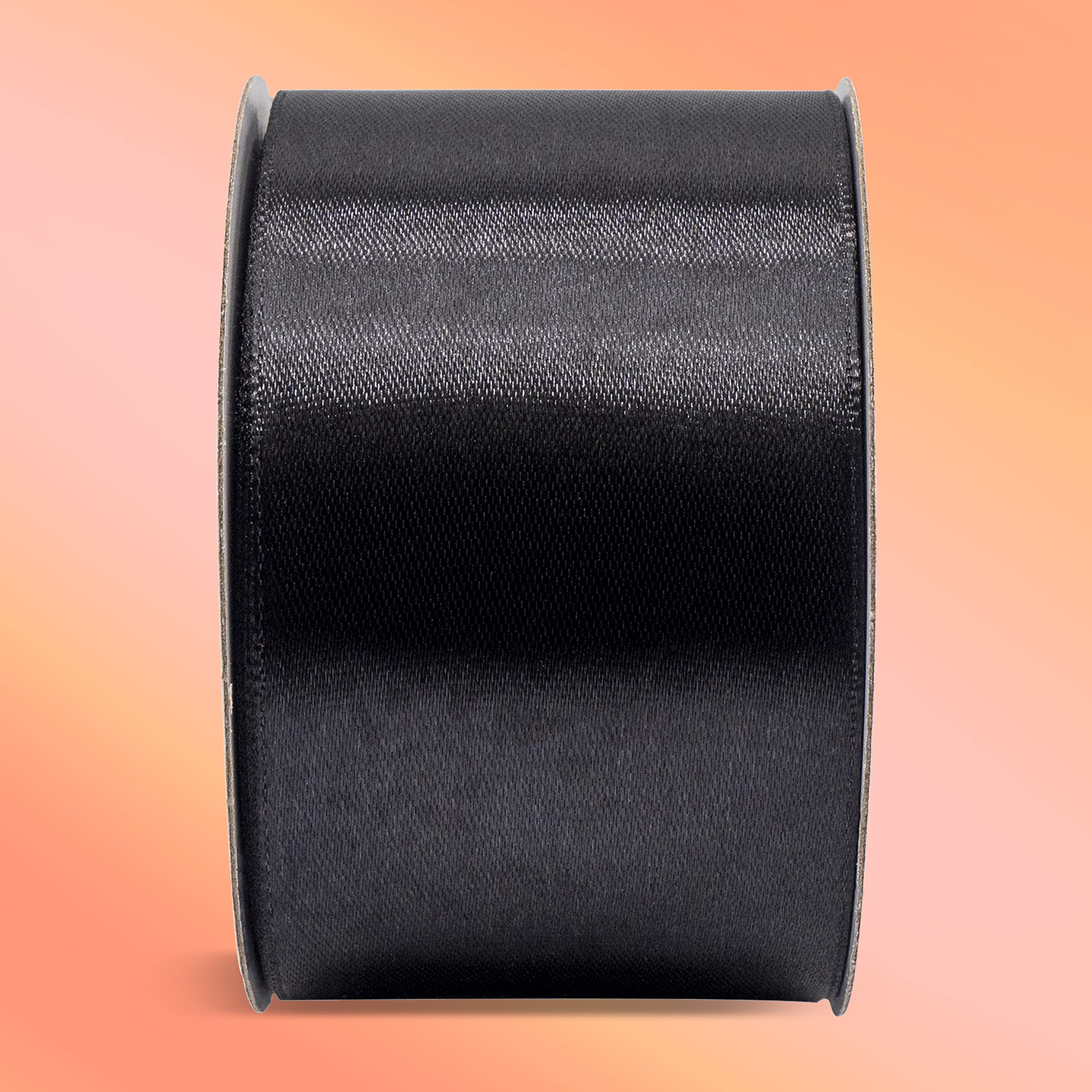 Nastro Rotolo da 50 mm in Doppio Raso Nero Bobina da 25 metri Nastrino Spessore 5 cm per Matrimonio Battesimo Natale Capodanno Idea Regalo Bomboniera