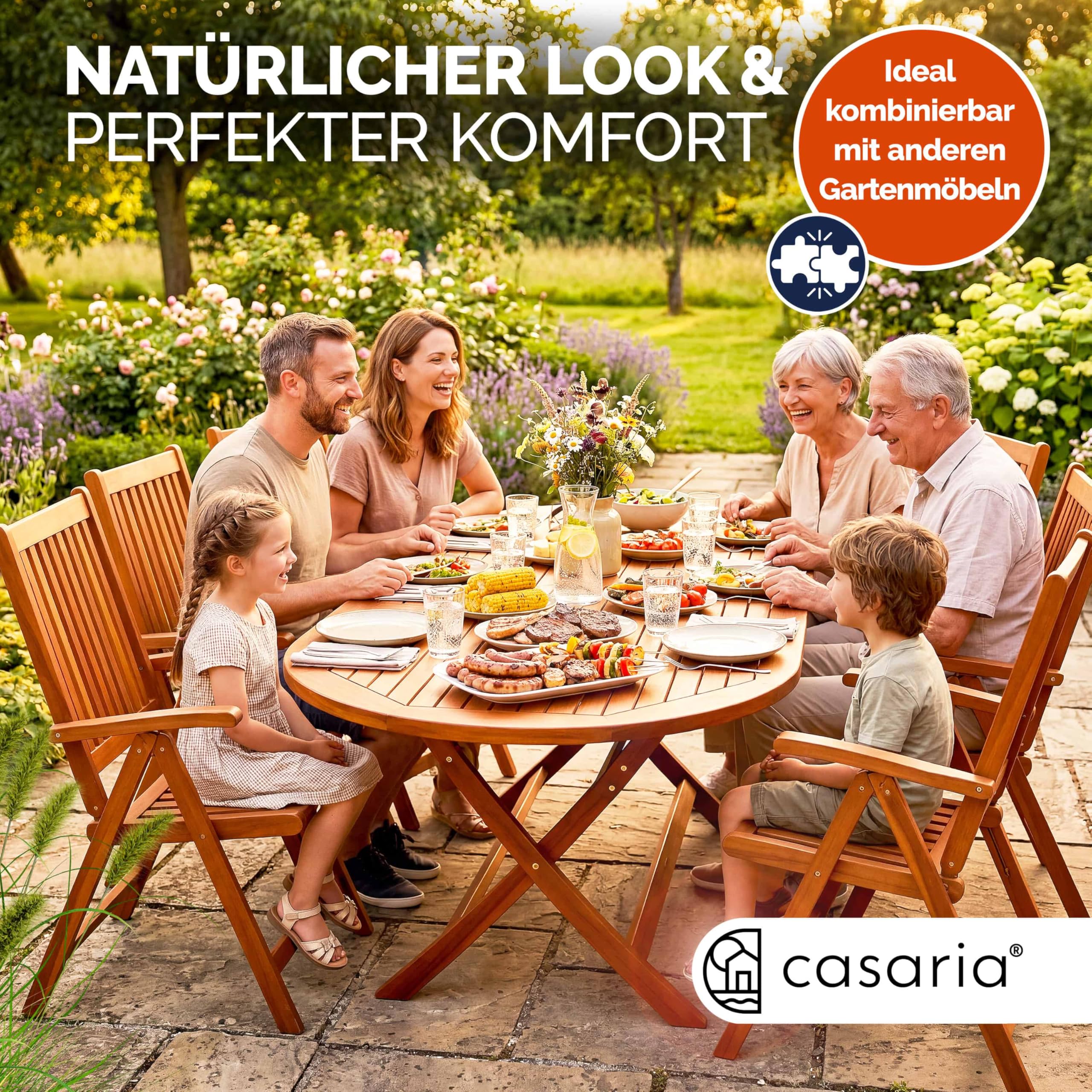 Casaria® Gartentisch Wetterfest Klappbar FSC®-Zertifiziert Holz Schirmständer 160x85cm 80kg Belastbarkeit Balkon Garten Terrasse Tisch Klapptisch Balkontisch Akazie