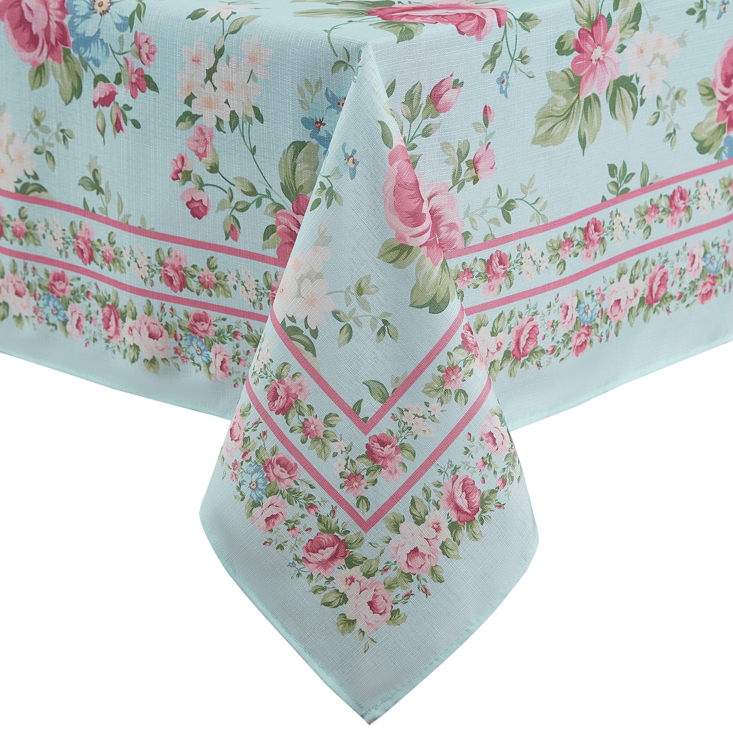 Elrene Home Fashions Spring Summer Vintage Floral Garden Cottage Border Fabric Rectangle Tablecloth, 52"x70"