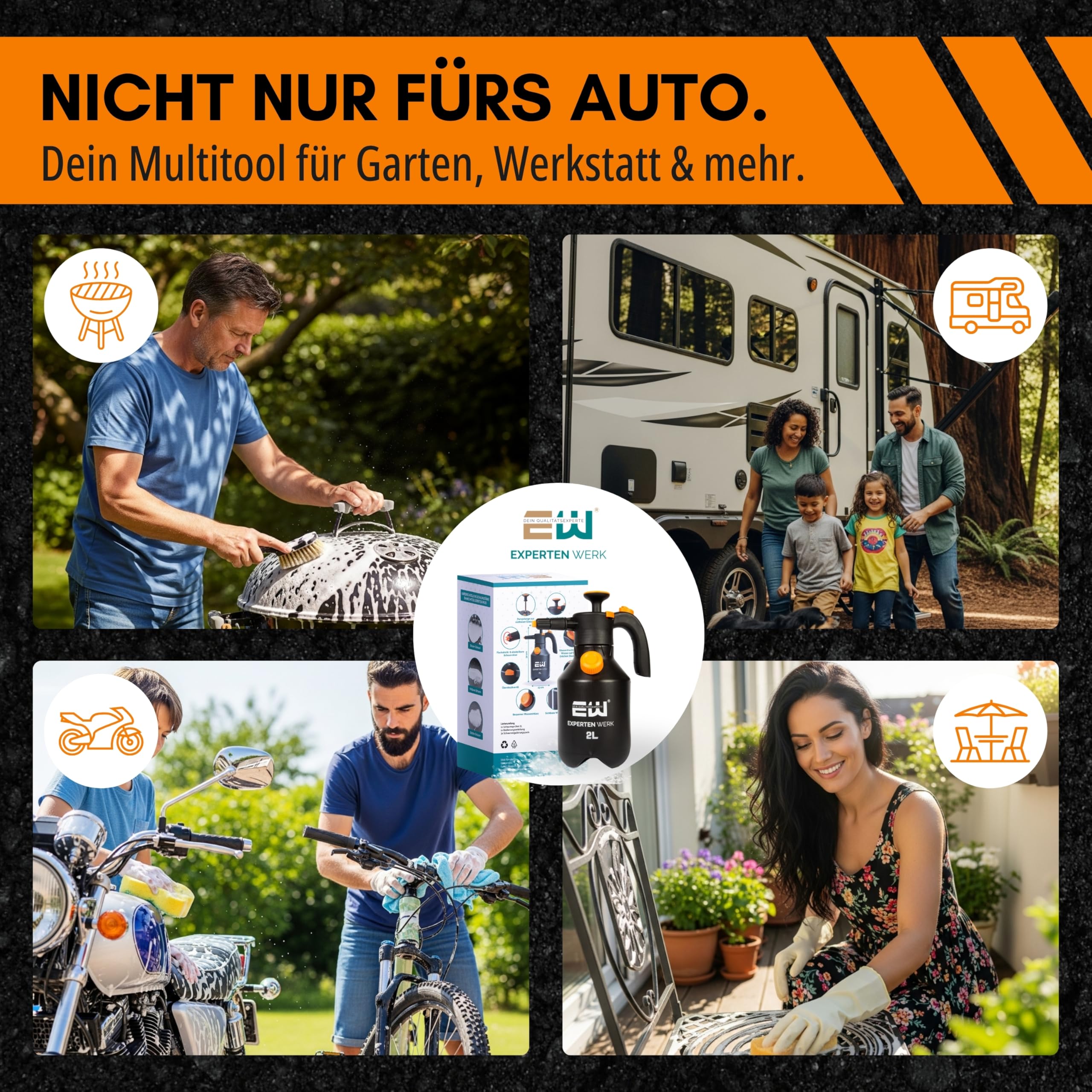 EXPERTENWERK Premium Schaumsprüher 2L - Drucksprüher mit individuell anpassbarem Schaum & Überdruckventil für Autowäsche. Auto Schaum-Sprüher, Pumpsprüher mit Schaumdüse für Kfz, Haushalt, Gartenmöbel