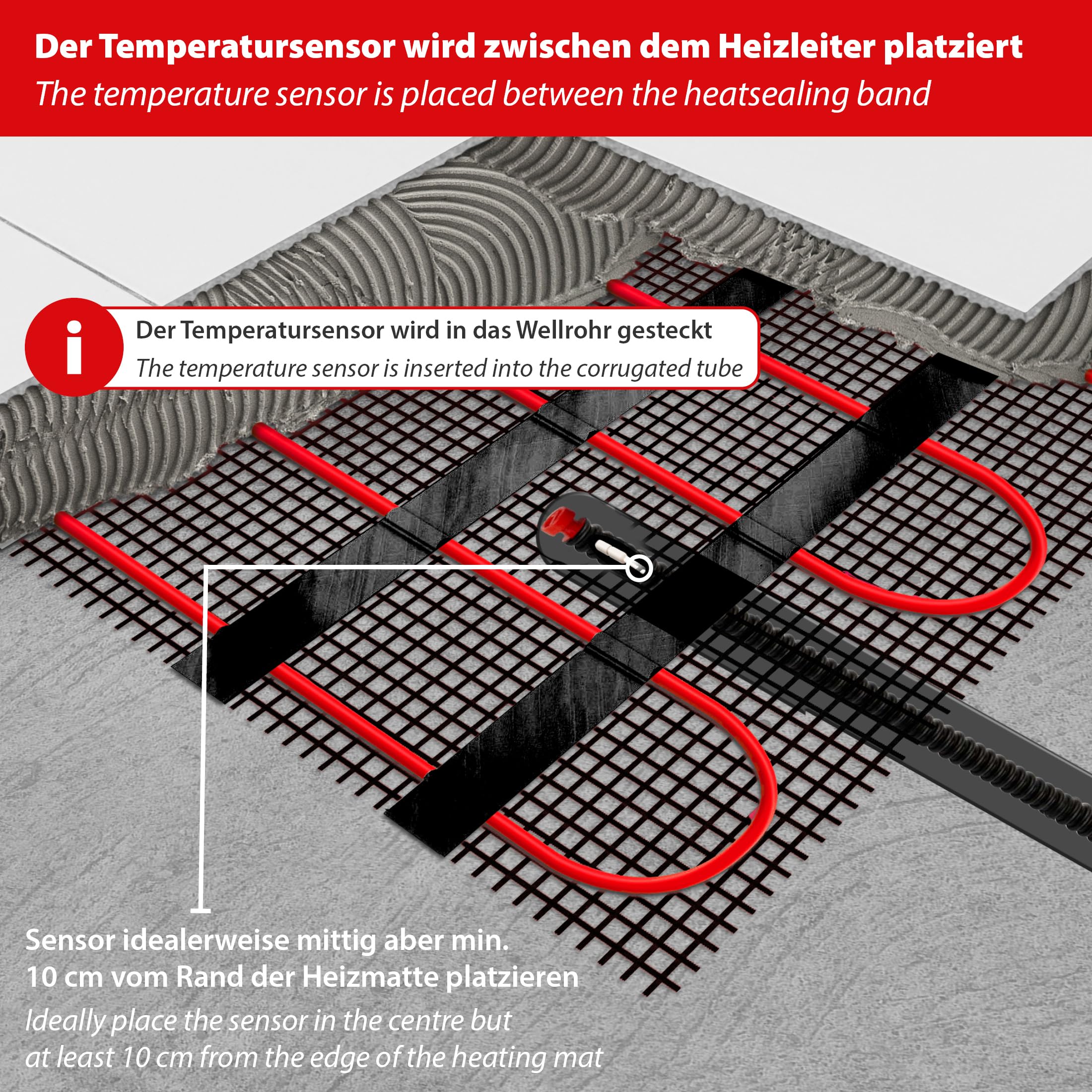 Mi-Heat Elektrische Fußbodenheizung 200W/m² 12,0m² Set - Bodenheizung elektrisch einfache Verlegung Renovierung Installation & Bau - mit Thermostat C17 digital schwarz