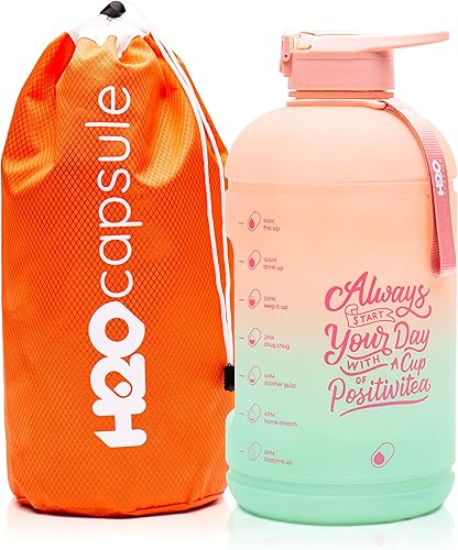 H2O Capsule INSPO botella de agua de 1galón con marcas con horarios y popote botella motivacional para llevar un registro del consumo diario de agua