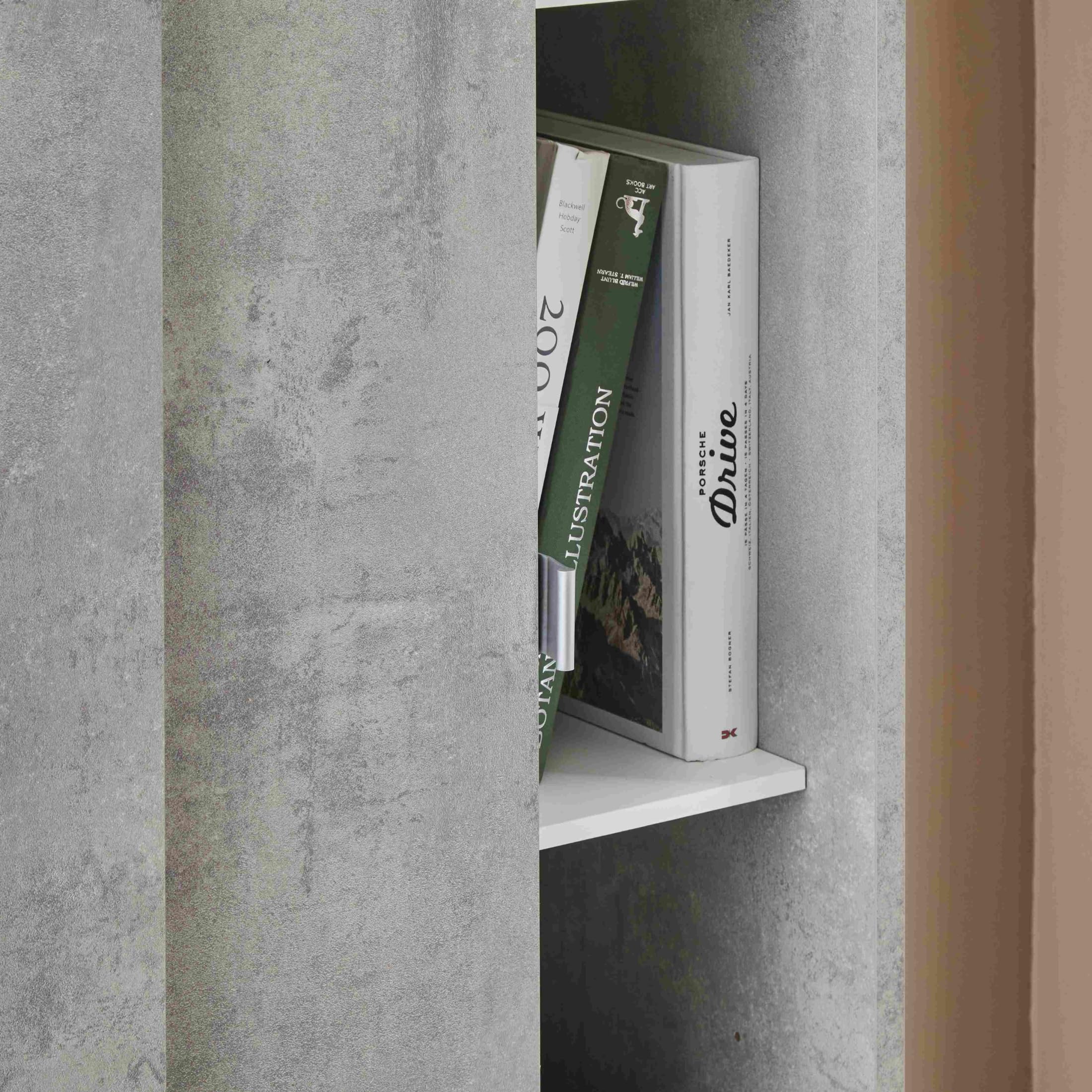MONDO VIRO Mobile armadio 2 ante scorrevoli Rebel con specchio in legno 8 ripiani cm 82x42 190h (Cemento/Specchio Naturale)