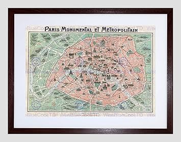 Amazon Co Jp Map Illustrated Antique Robelin Paris Framed Wall Art Print 地図イラストアンティークパリ壁 ホーム キッチン