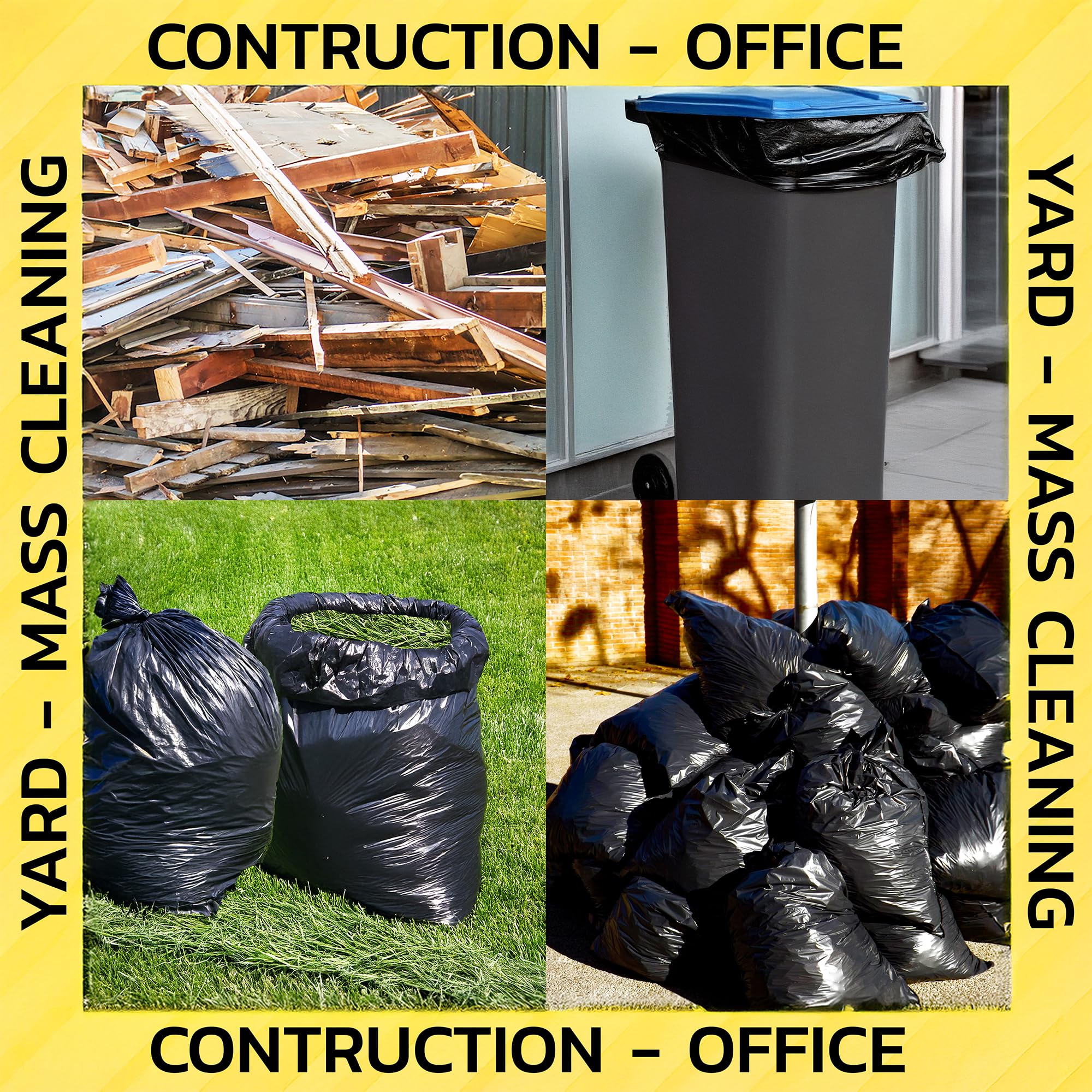 55 Gallon Contractor Bags | 80 - Pack | 2 Mil | Large Contractor Bag | Black Contractor Garbage Bags | Heavy Duty Construction Bags | Heavy Duty Contractor Bag | Yard Waste Bag | Value Pack.