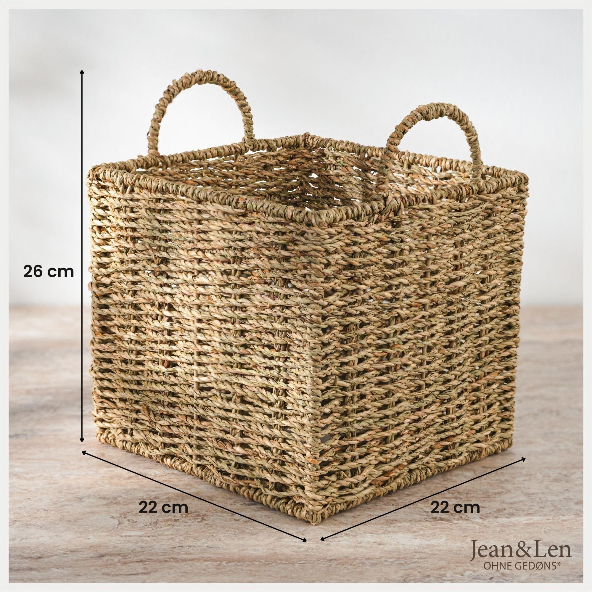 Jean & Len cesto portaoggetti, rettangolare, in alga marina, versatile per asciugamani, cosmetici e altri accessori, soluzione di conservazione decorativa e duratura, 22 x 22 x 26 cm