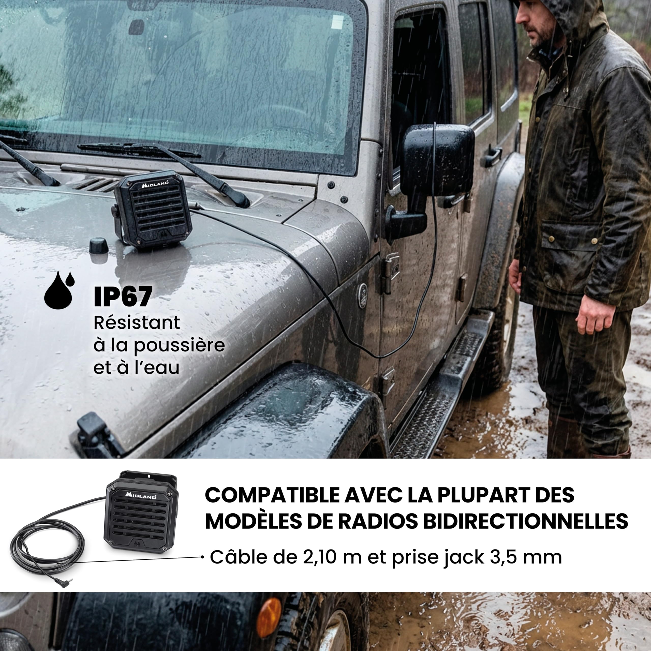 Midland AU50 Xtreme Haut-Parleur Le Haut-Parleur IP67 extérieur résistant et Puissant pour Les radios véhicules.