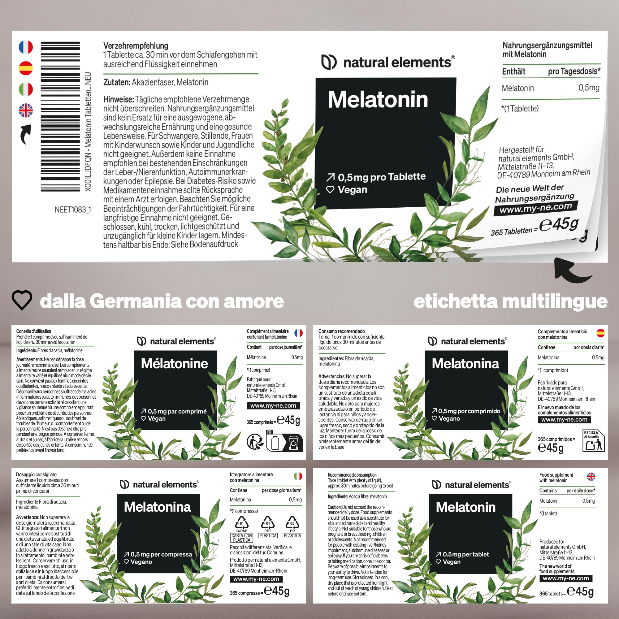 Melatonina Pura – 365 Compresse (12 mesi) – Integratore Sonno – Forte per Dormire e Riposare Meglio – Testato in Laboratorio