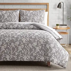 Lucky Brand Fiora Floral Grey Duvet Cover Set - Full/Queen Size - 3 Piece Luxurious Bedding Ensemble