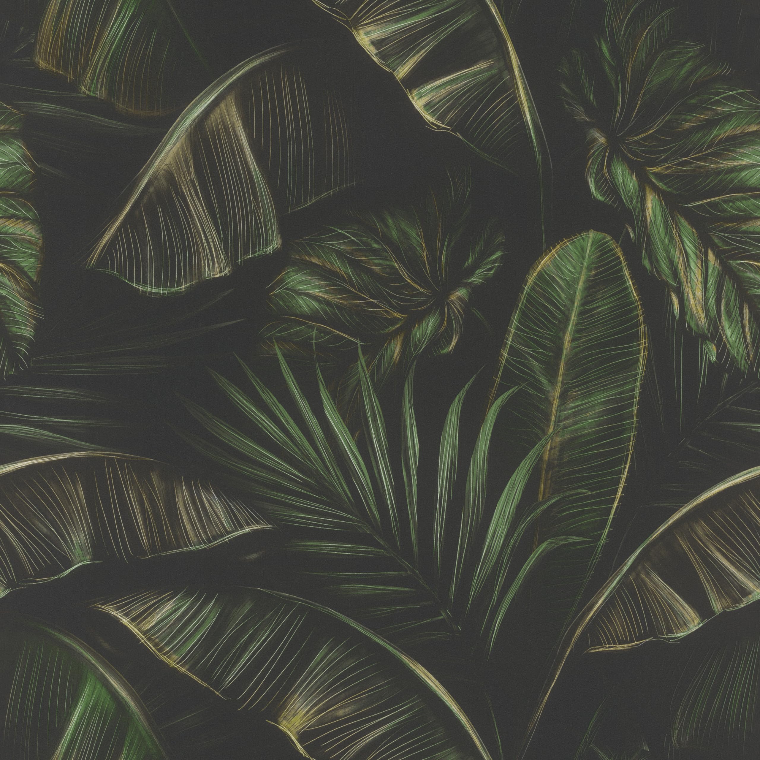 Rasch Home Style Wallpaper 286588 Dark Paper Wallpaper with Large Palm Leaves in Green Jungle Wallpaper 10.05 m x 0.53 m