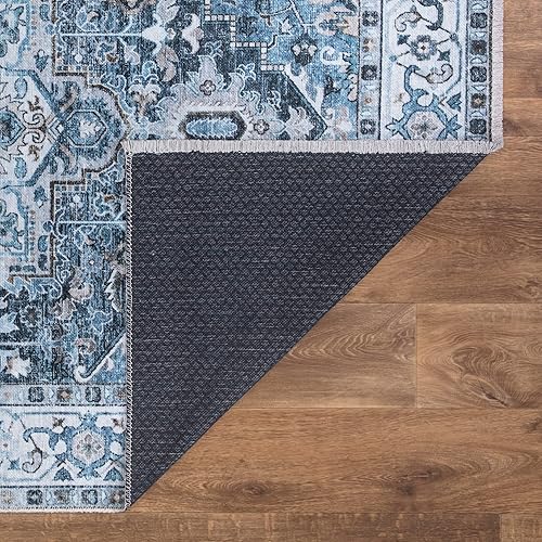 Miniatura 7 de Bloom Rugs Alfombra Caria lavable, antideslizante, de 3.9 x 5.9 ft, color azul marino, tradicional, para sala de estar, dormitorio, comedor y