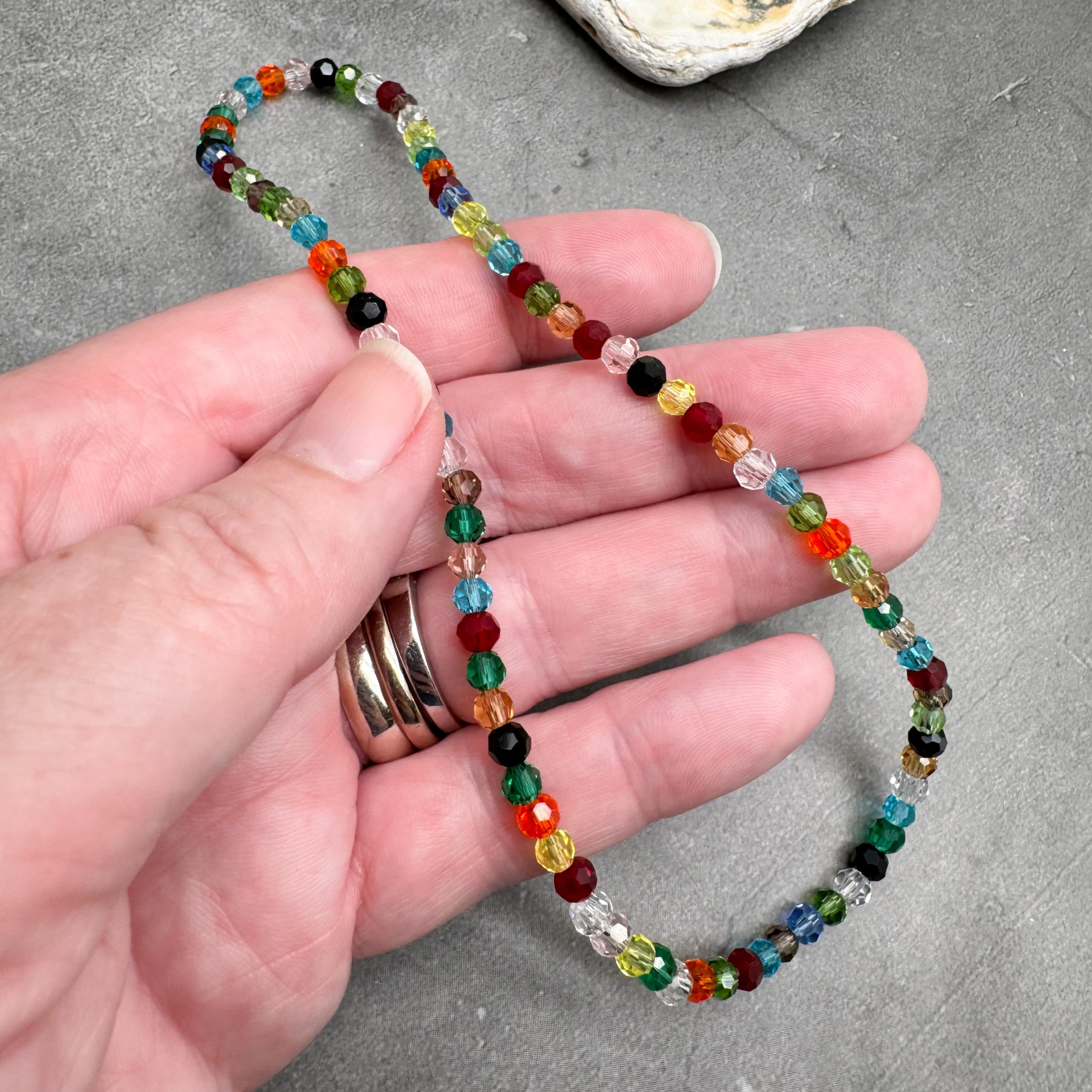 XXL Colourful Bead Anklet for Women Faceted Glass Beads on Elastic - Image 2
