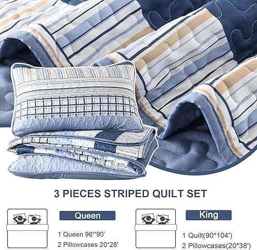 Vista 121 de DJY Juego de edredón a rayas tamaño Queen, juego de colcha bohemia de 3 piezas de color verde salvia, juego de ropa de cama de microfibra suave