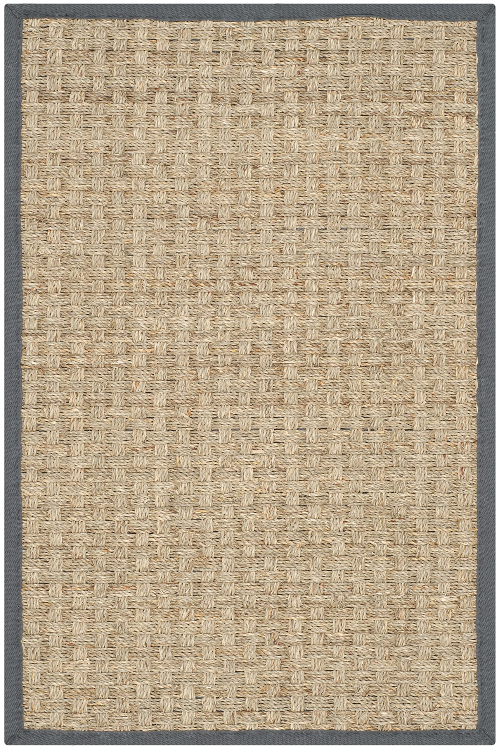 SAFAVIEH Area Rug 2x3 - Natural Fiber Collection - Natural & Dark Grey, Seagrass, Basketweave Pattern with Border (NF114Q)