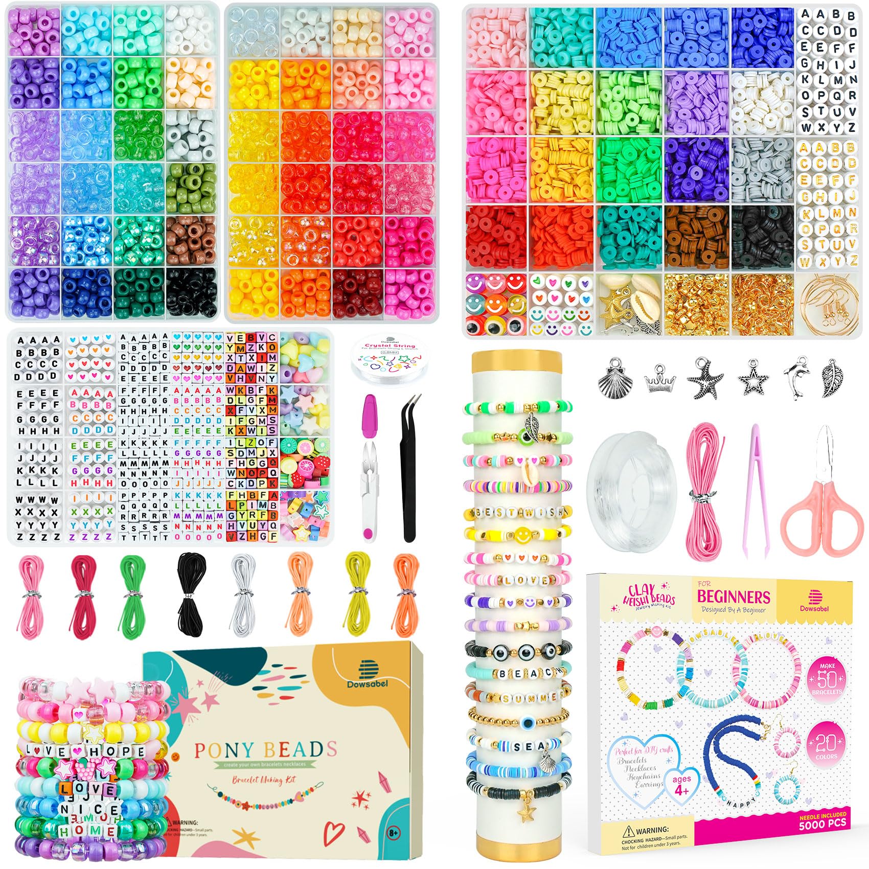 Dowsabel 7000 Pcs Pony Beads Kit and Clay Beads Bracelet Making Kit for Jewelry Making, DIY Arts and Crafts Gifs