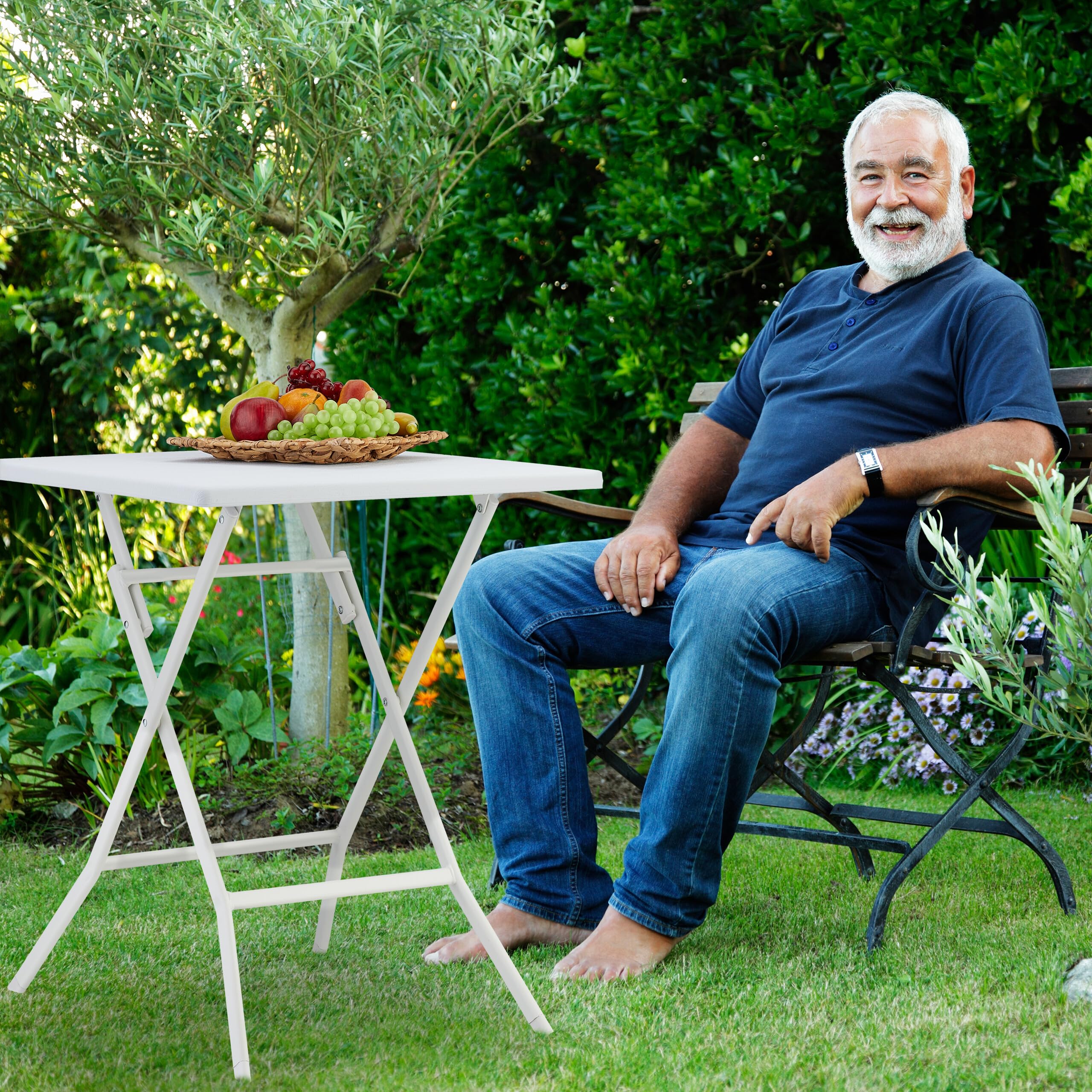 Relaxdays Table de Jardin Pliante, HxLxP : env. 73x62x62 cm, pour Balcon, terrasse, Camping, carrée, Grise