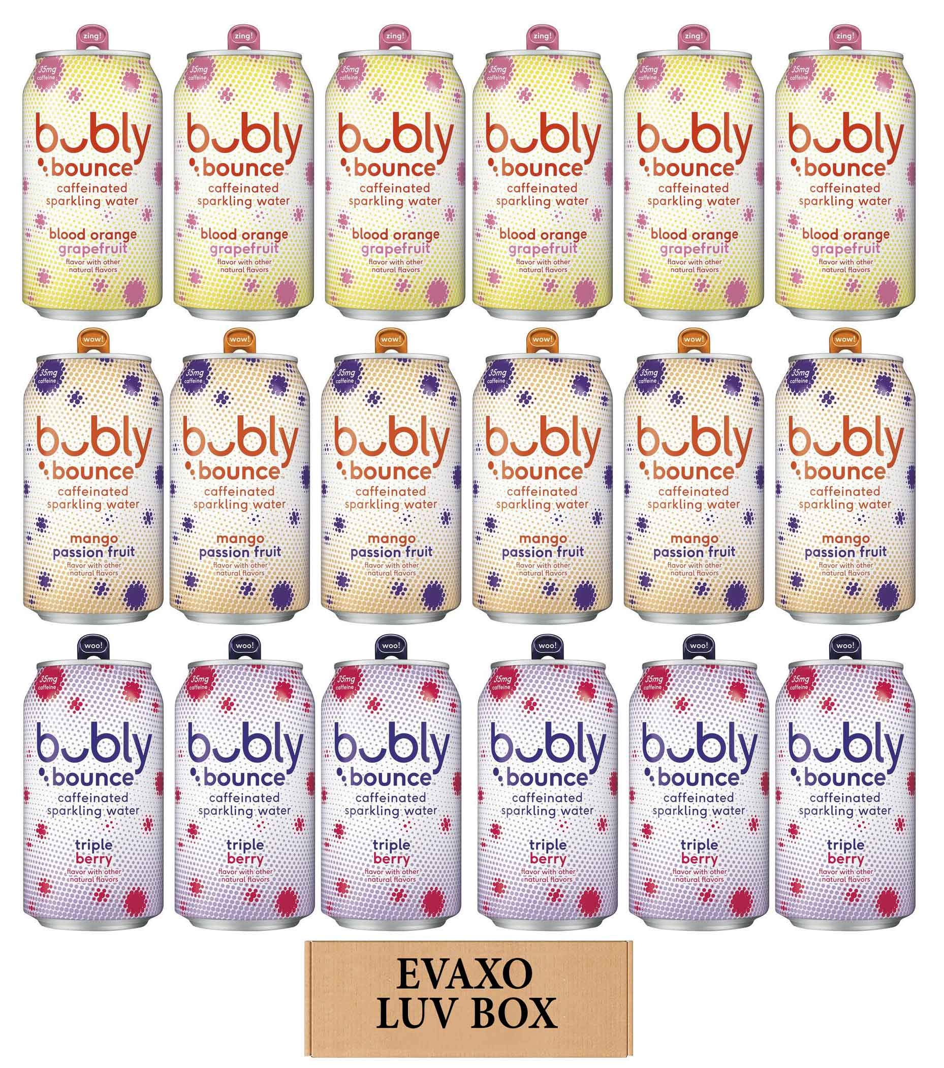 LUV BOX - Variety bubly bounce sparkling water 12oz Cans,Pack of 18,triple berry,blood orange grapef