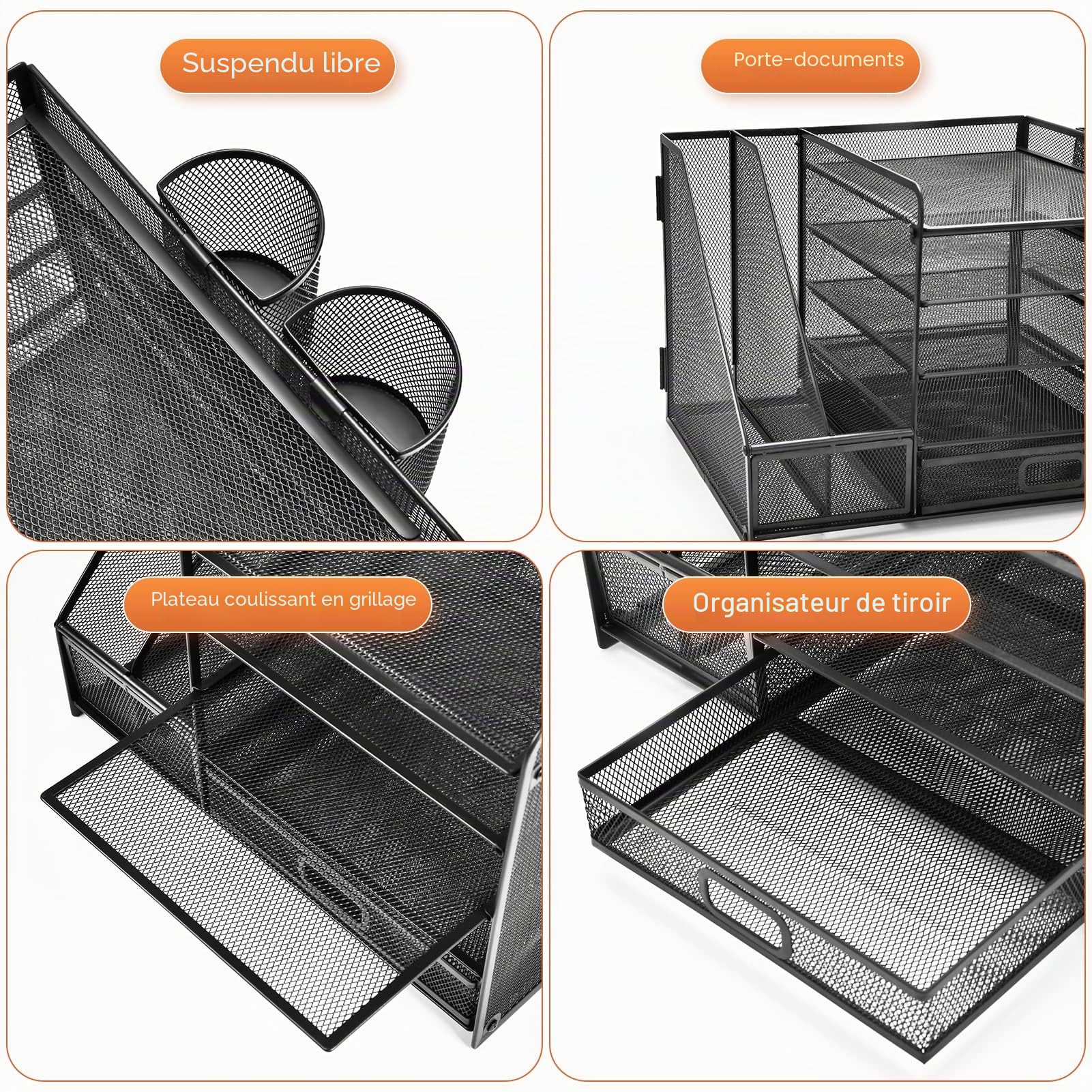 Marbrasse Organisateur de Bureau avec Porte-Documents,5-Niveaux Porte-Lettres Rangement Maille,pour Fournitures de Bureau Domicile(Noir)