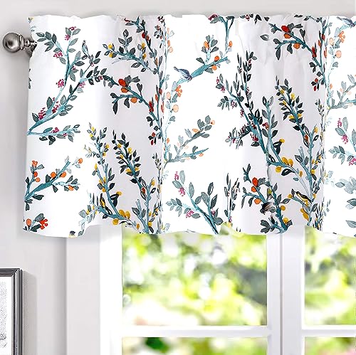 DriftAway Jasmine - Cenefa de cortina de ventana con aislamiento térmico botánico de acuarela para sala de estar, dormitorio, cocina, 2 capas de 52