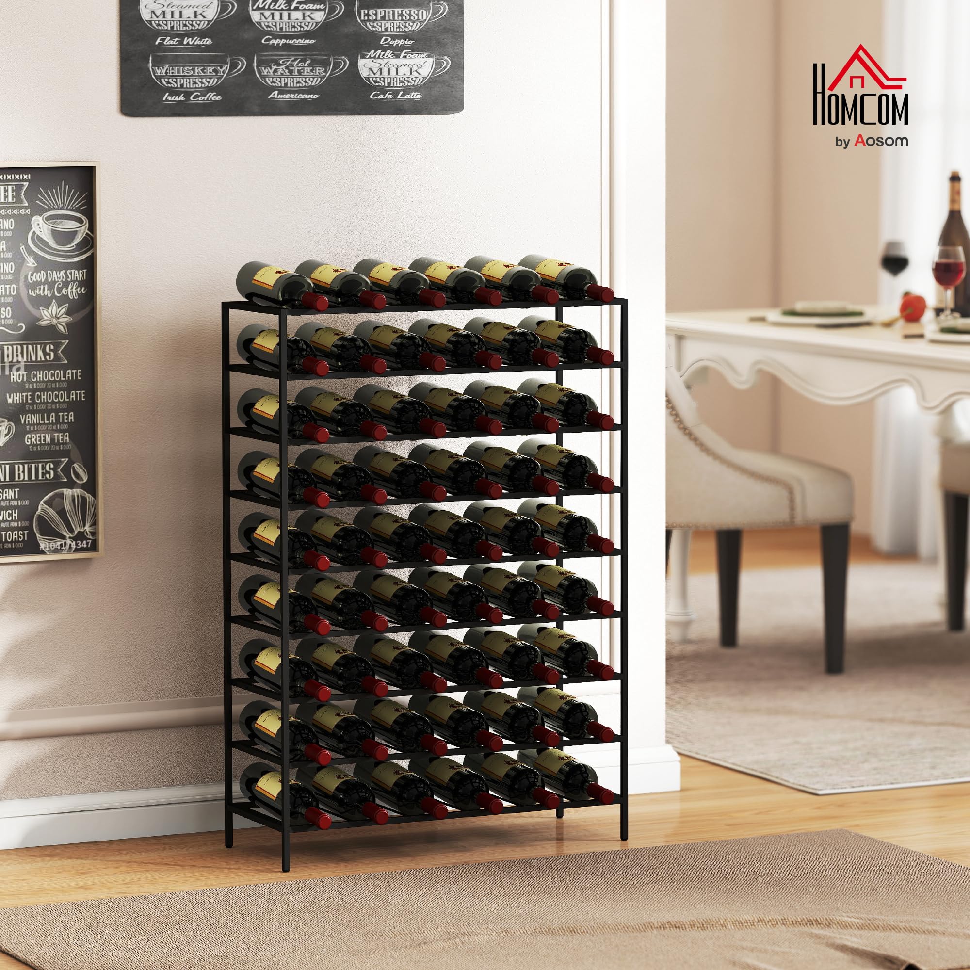 HOMCOM Étagère à Vin Capacité 54 Bouteilles 63L x 25l x 91H cm Métal Noir