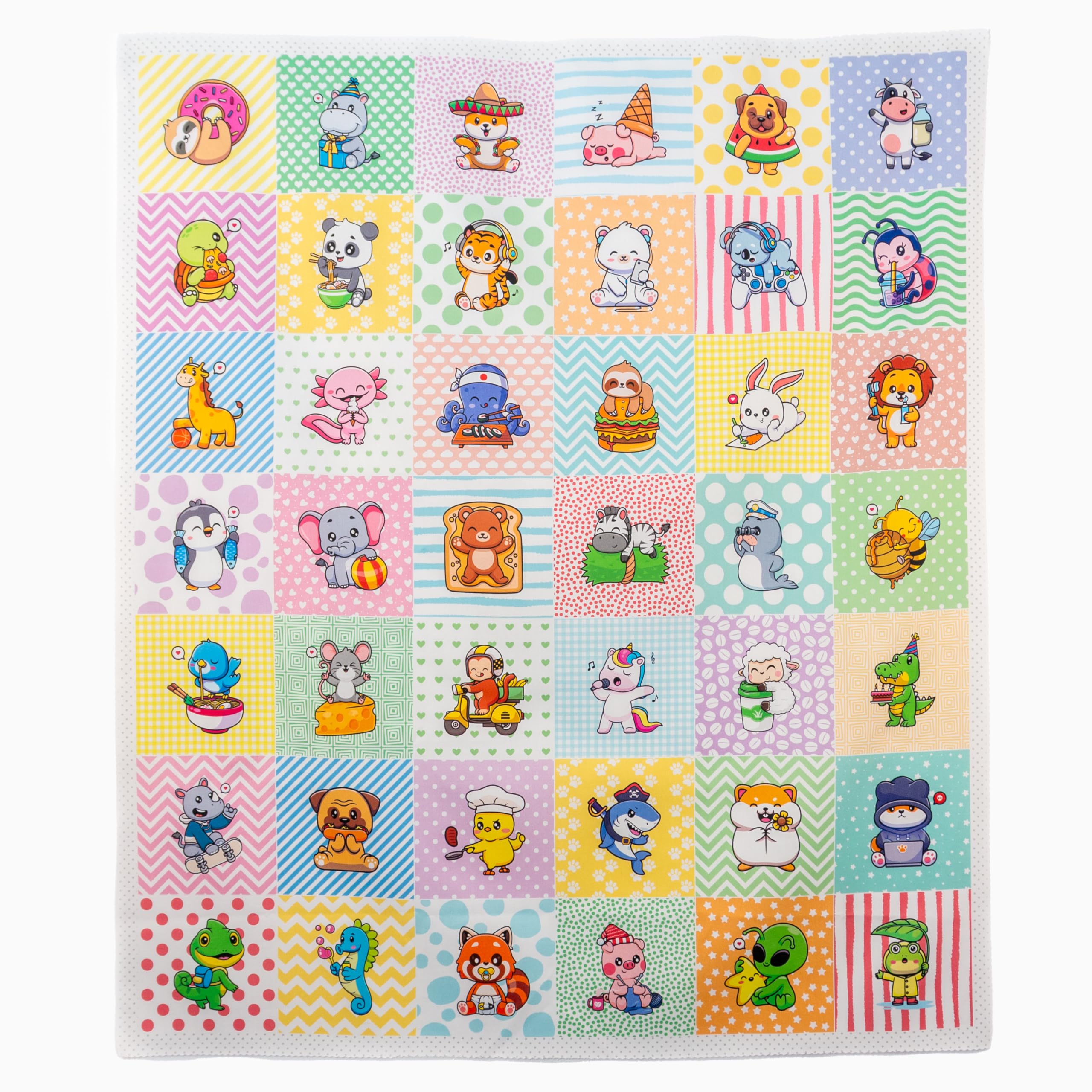 Lalikul Fabrics Cheeky Animals. Cotton Charm Packs, Fat Quarters Bundles, 42 Different Motifs. Ideal for Quilts, Sewing, Blankets, and I Spy Games for Kids, 36" x 31" Continuous Panel