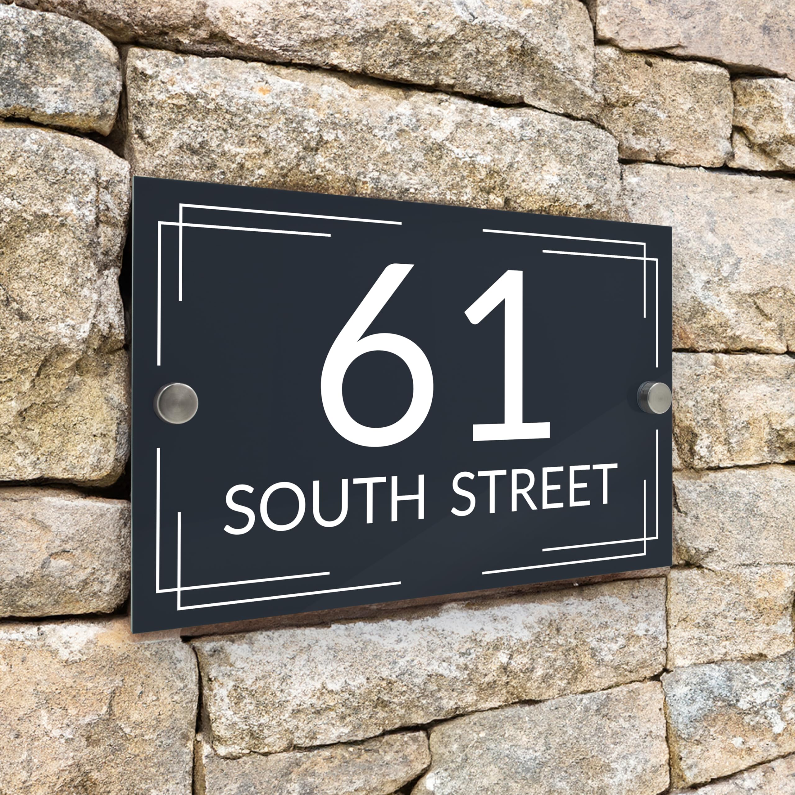 Badgemaster Modern Anthracite House Number Sign Plaque Stainless Steel Standoffs 20cm X 13cm White Border 45400 - View #8