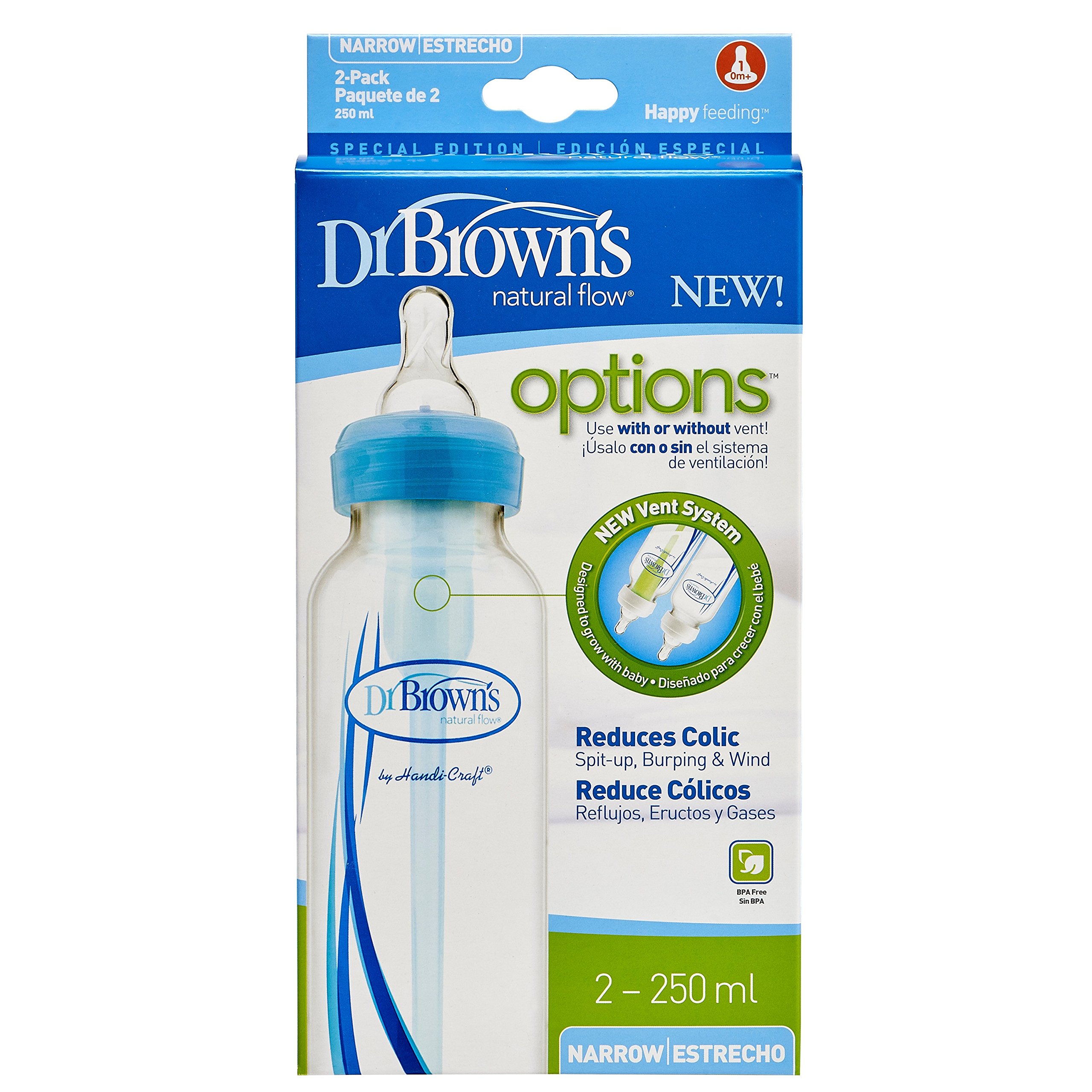Dr. Browns Narrow Neck Options Baby Bottle 8oz 2 Pack of 2, Blue) (B0743CLKMC) Amazon Price History, Amazon Price Tracker