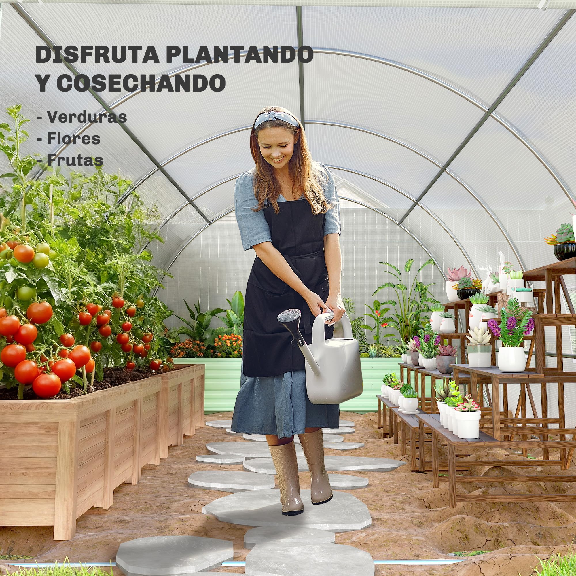 Outsunny Invernadero de Túnel 6x3x2 m Invernadero de Terraza con 8 Ventanas Puerta con Cremallera Cubierta de Polietileno 140 g/m² y Estructura de Acero para Cultivo Plantas Verduras en Jardín Blanco