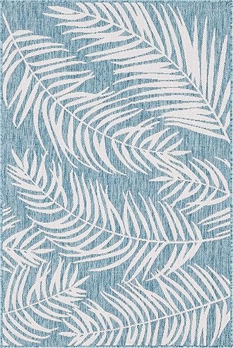 Miniatura 8 de Unique Loom - Tapete de la colección Outdoor Botanical, diseño de palmera (4.1 pies x 6.1 pies, rectangular, color aguamarina claromarfil)