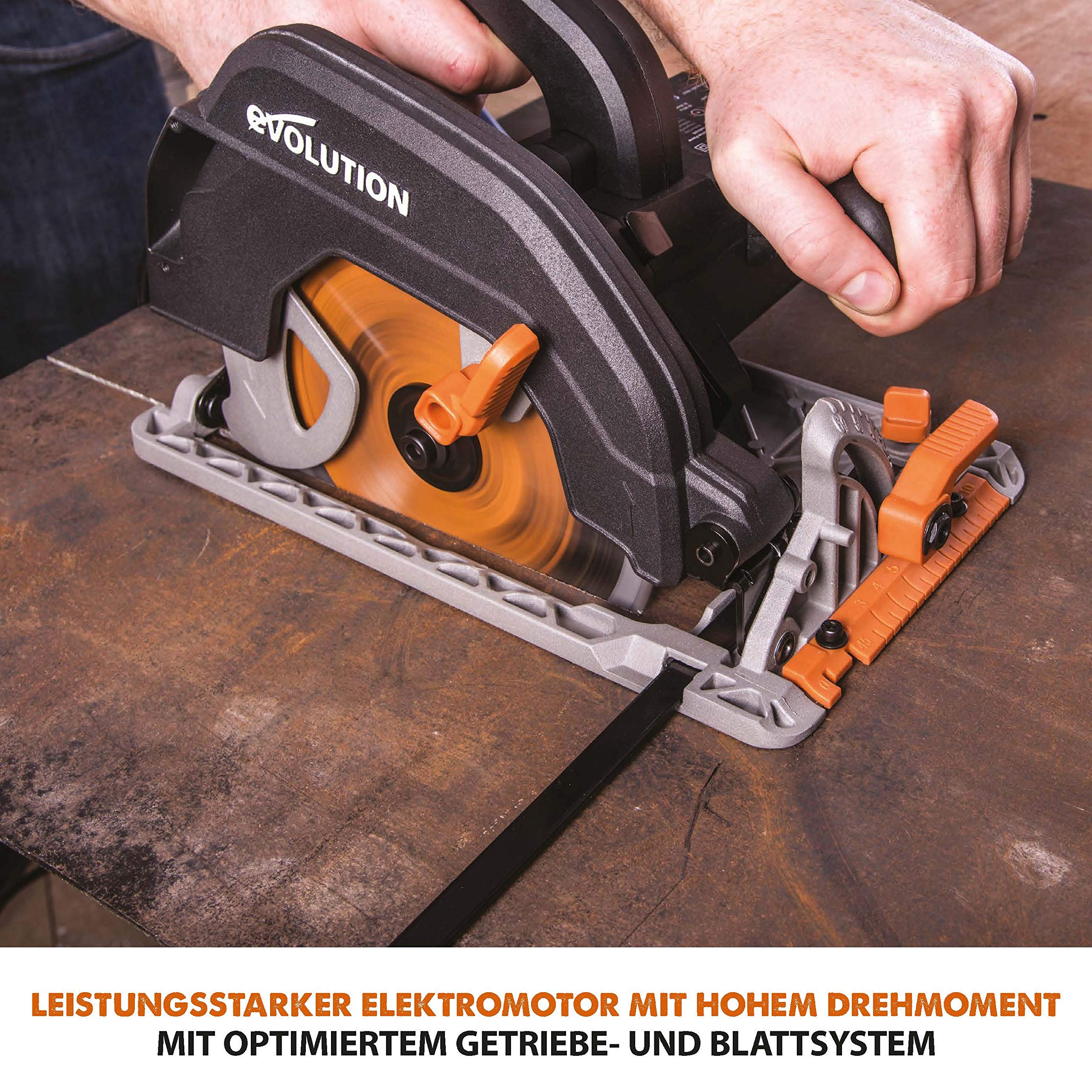 Evolution R185CCSX Handkreissäge 1600W Tauchsäge Ø 185 mm HM-Sägeblatt Multi-Material 3-teilige 1020mm Führungsschiene