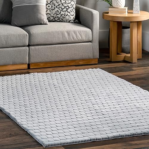 Miniatura 8 de nuLOOM Nia Tile - Alfombra de conejo sintético lavable a máquina, 5 x 8 pulgadas, color plateado