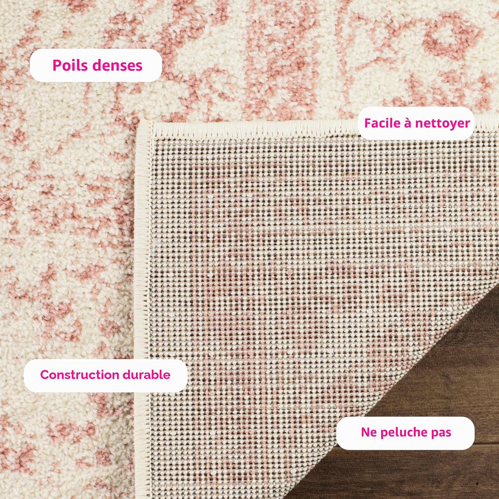 SAFAVIEH Tapis 183 x 274 cm - Adirondack Collection - Transitionnel Design, Ivoire & Rose, Mélange Synthétique Entretien Facile, Idéal pour Salon, Chambre, Bureau