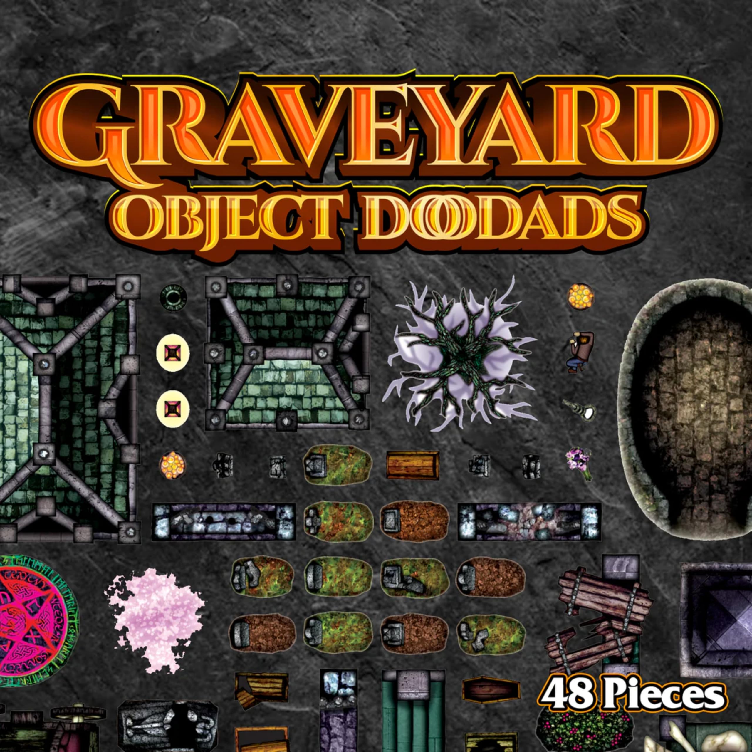 Graveyard - 48pc Double-Sided Graveyard & Terrain Pieces for Starters & Masters Alike - Roleplaying Objects for Dungeons & Dragons - Immersive Map Accessories for DND 5E, Pathfinder & Warhammer RPGs