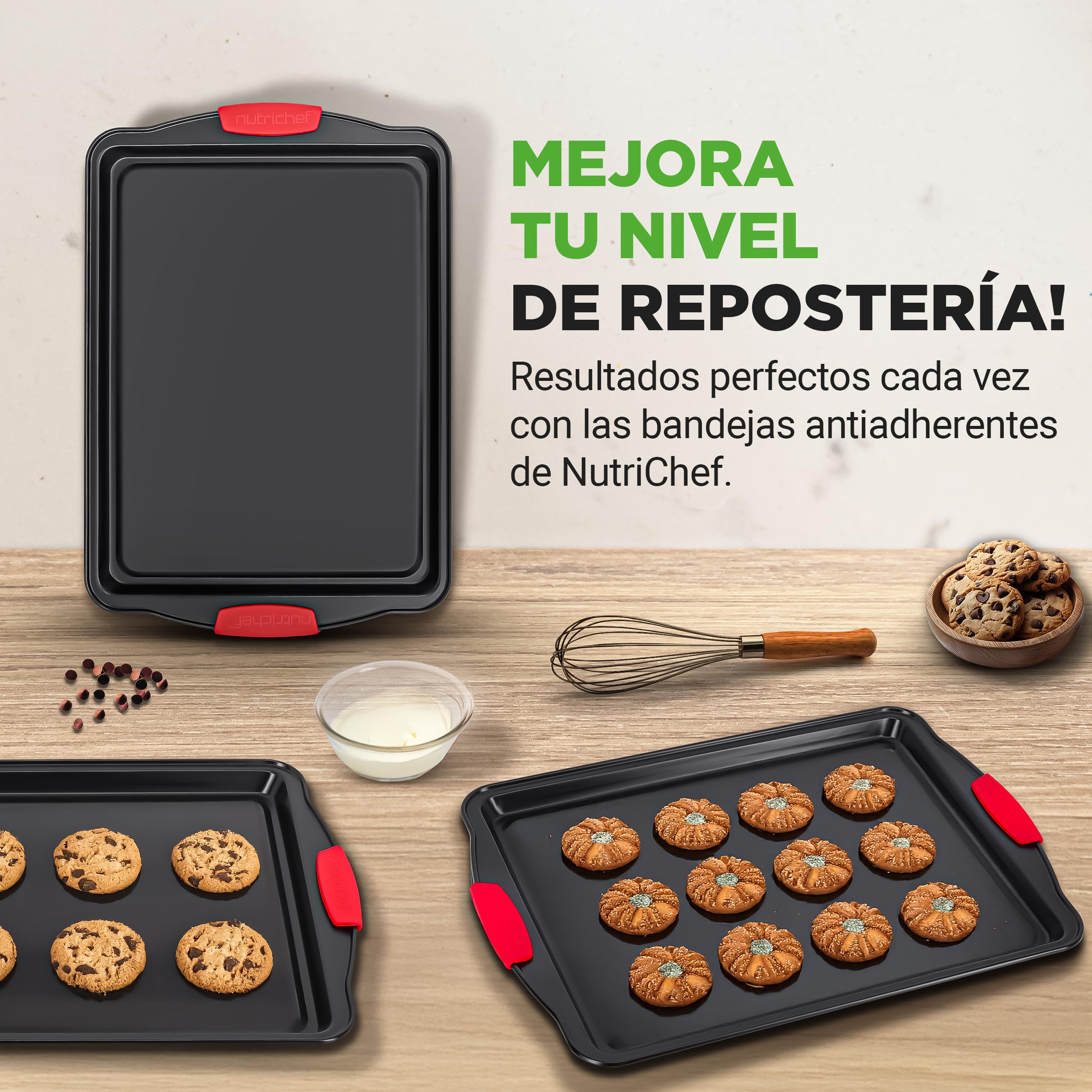 Nutrichef bandejas horno, Set de 2, Para servir, Apilables, Rectangulares, Antiadherentes