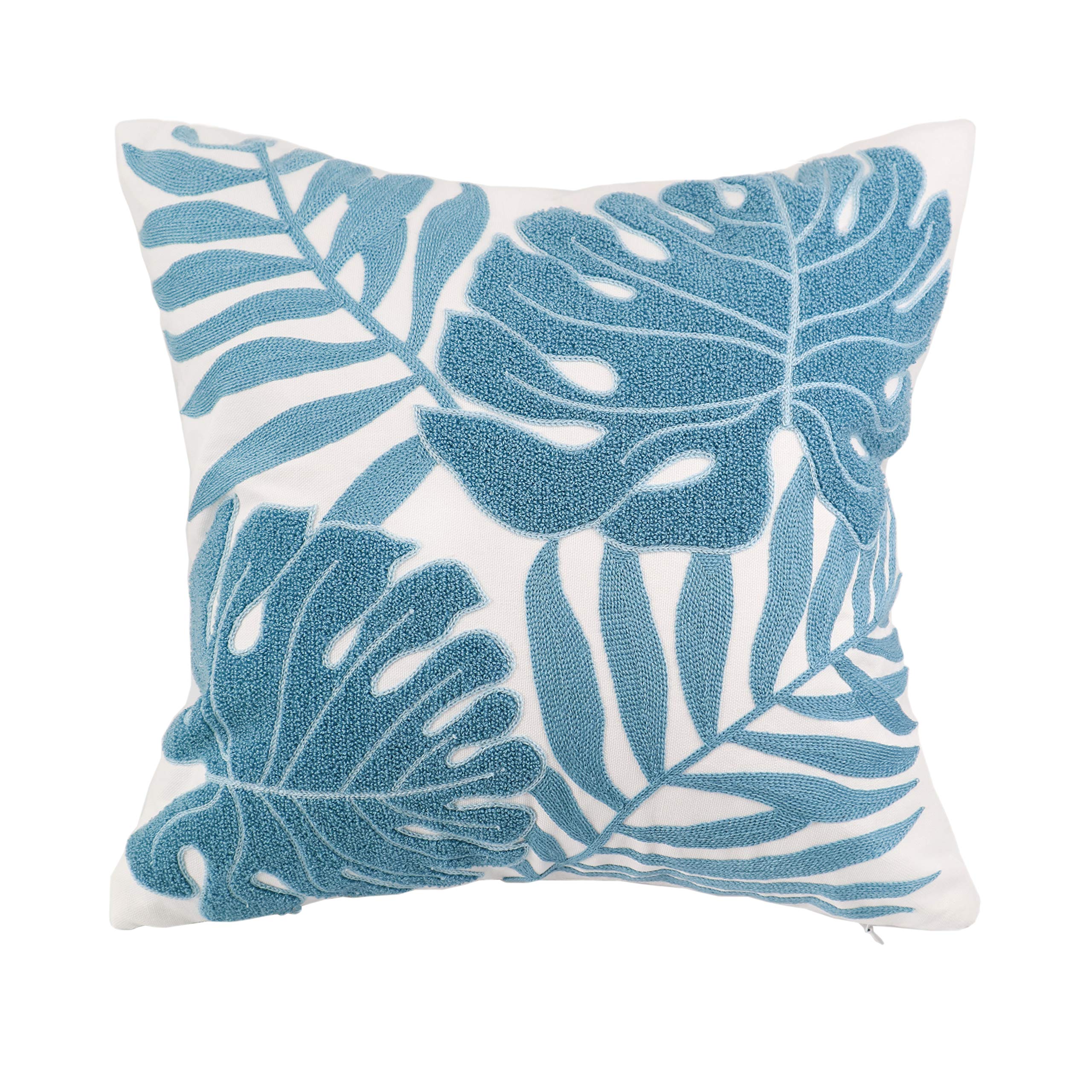 Funda de cojín Bordada de 18 x 18 Pulgadas, diseño de Hojas Tropicales Azul Claro, decoración del hogar, Color Turquesa, Funda de cojín para sofá, 45 x 45 Pulgadas, Funda de Almohada 100