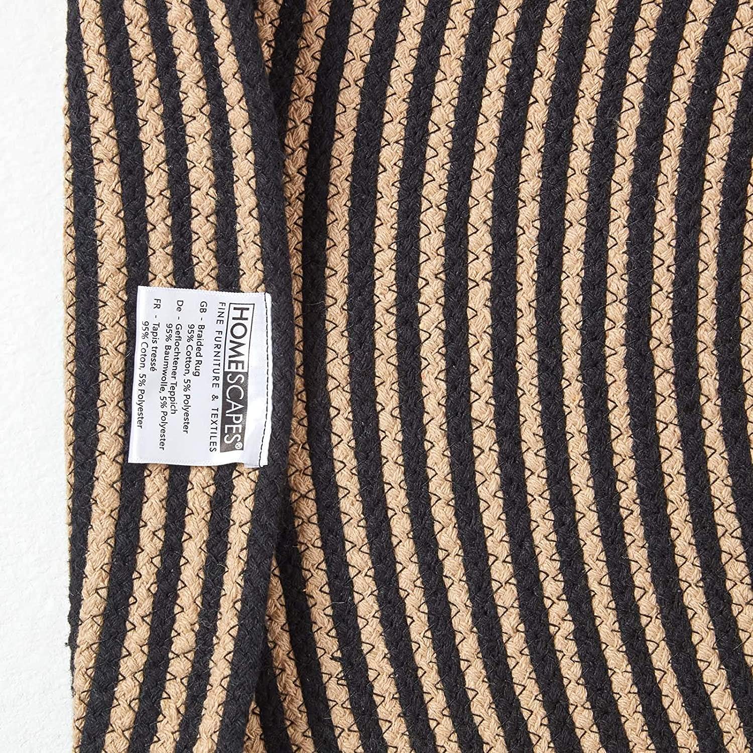 Homescapes runder Teppich, handgeflochtener Baumwollteppich 200 cm im Vintage-Look mit Spiralemuster, leinen-Farben und schwarz, Flachgewebe-Teppich für Wohnzimmer, Schlafzimmer, Küche oder Flur