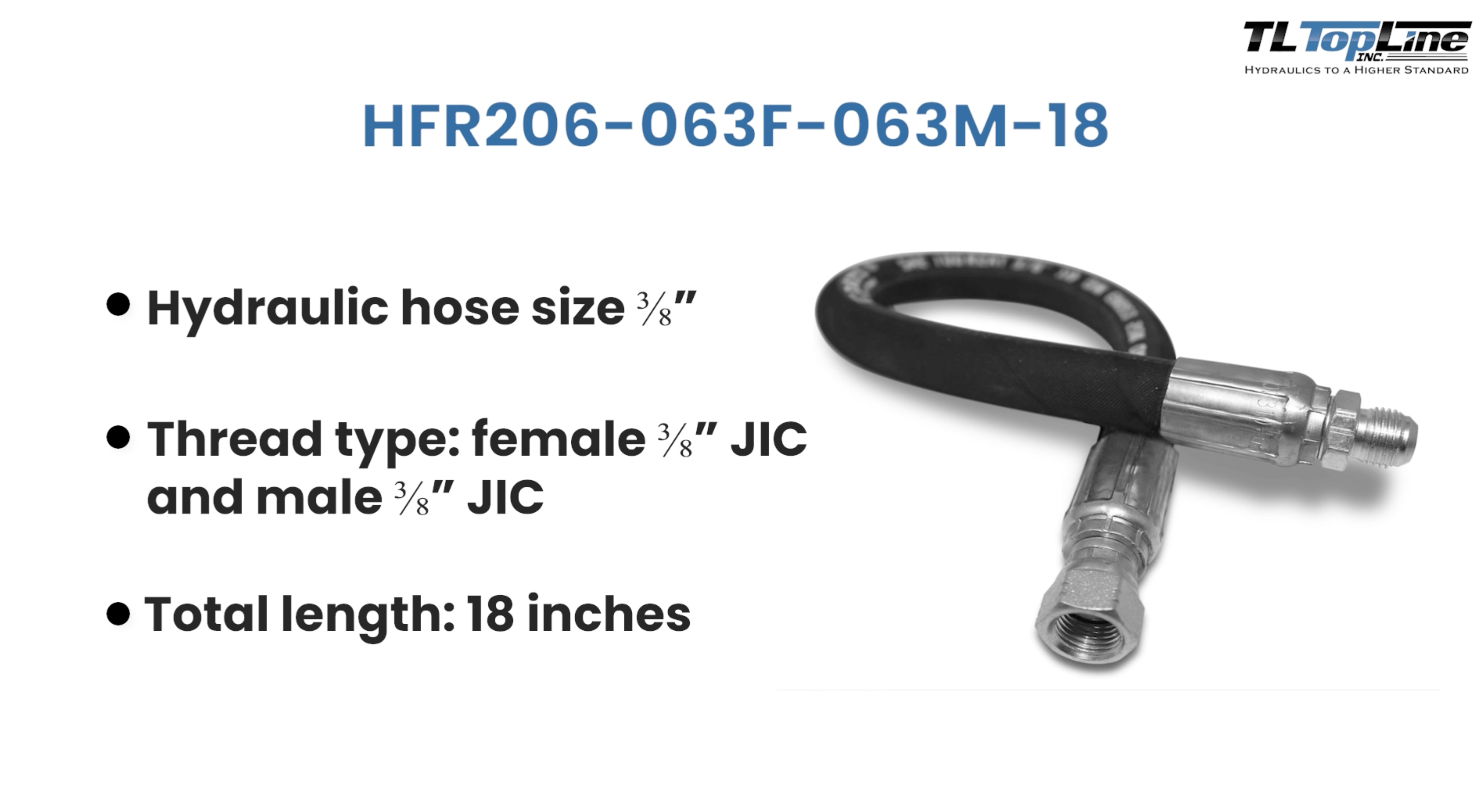 3/8" Hydraulic Hose Assembly 18 Inches – Female JIC X Male JIC