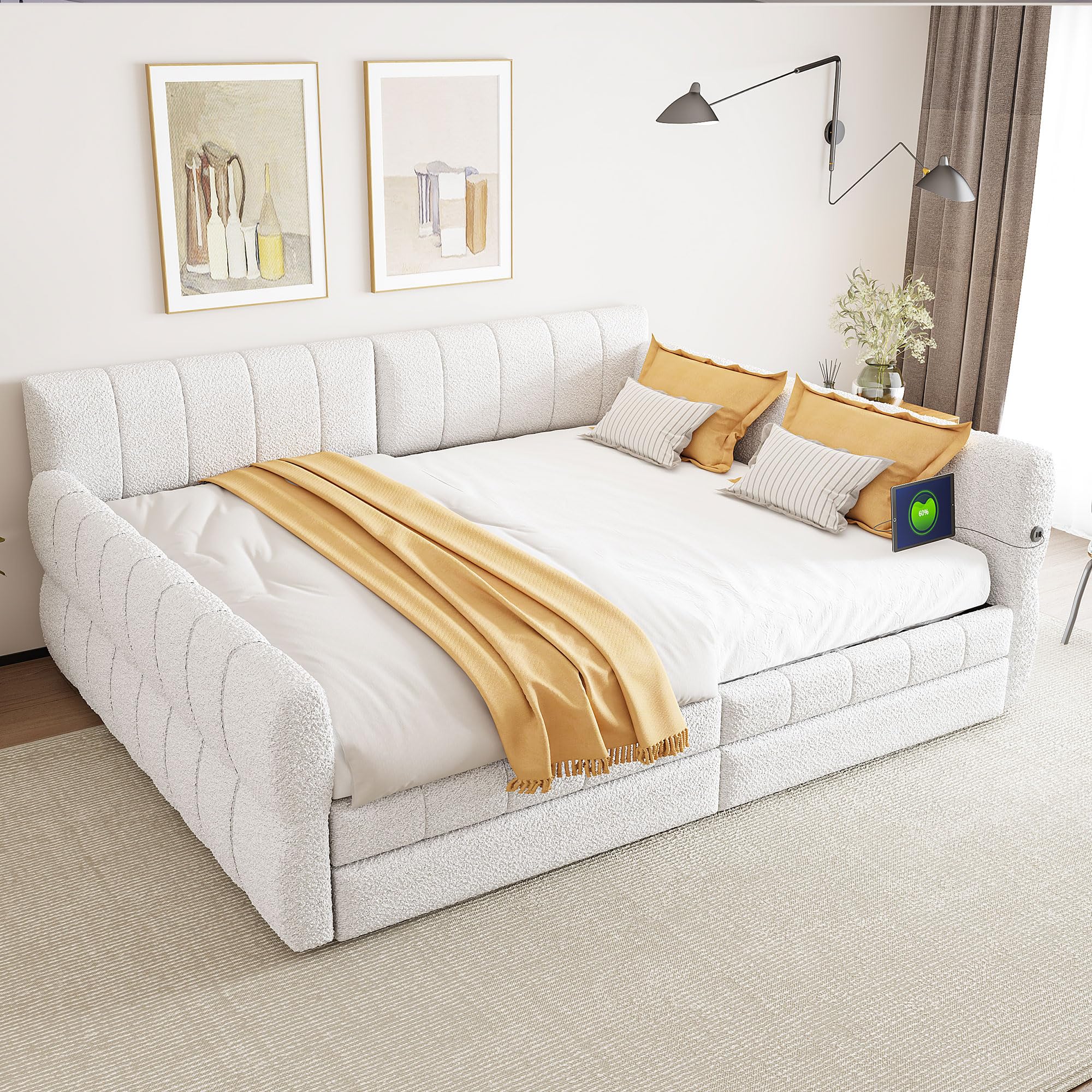 Photo 1 of ****************INCOMPLETE ITEM, THIS IS ONLY BOX #3 OUT OF 3 TOTAL******************
Bellemave Queen daybed with USB, Queen Corner Bed with Two Drawers, Upholstered Bed Frame for Kids,Teens,Adults, Lambswool, Green