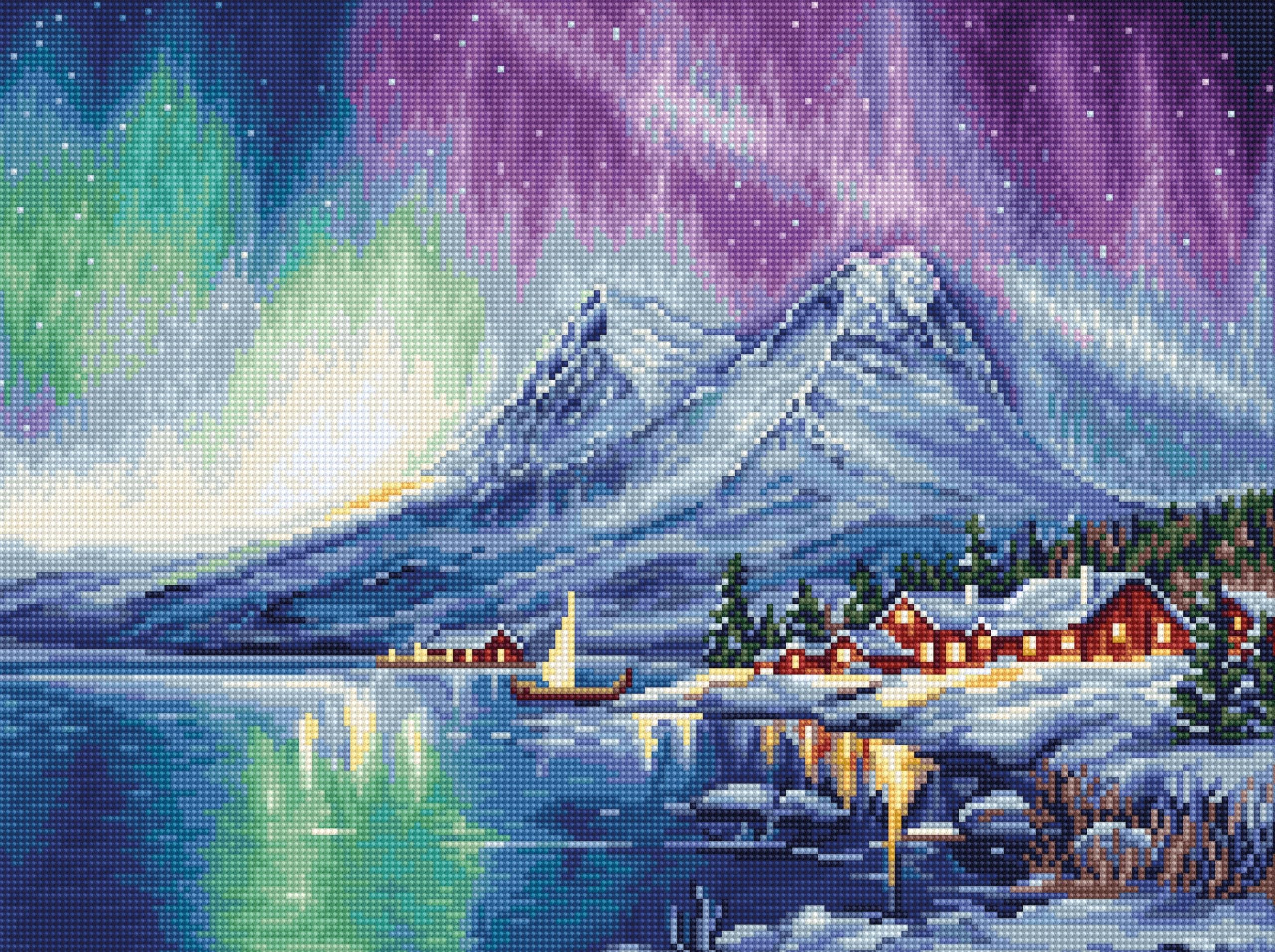 Luca-S Petit Point Kit Northern Lights, G705, Counted Cross Stitch Kit for Adults, Needlecraft and Embroidery Kit