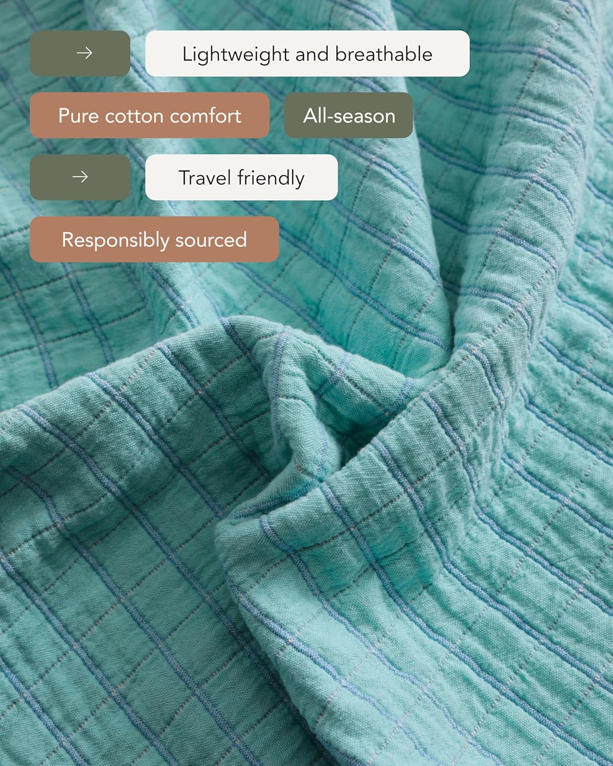 UnHide Summer Cotton Blanket -100% Cotton - Breathable and Lightweight - Cozy Throw Blanket for Outdoor Picnic, Beach, Park, and Backyard - Machine Washable - 60” x 80” - Teal - Image 4