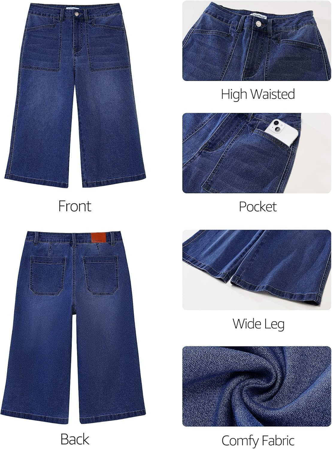 luvamia Capri Jeans for Women Wide Leg Trendy High Waisted Casual Summer Stretchy Denim Culottes Capri Pants with Pocket - Image 5