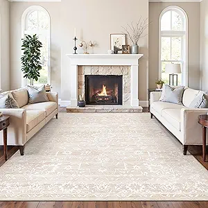 8x10 Area Rugs for Living Room, Stain Resistant Washable Rugs for Dining Room, Kitchen, Floral Vi...