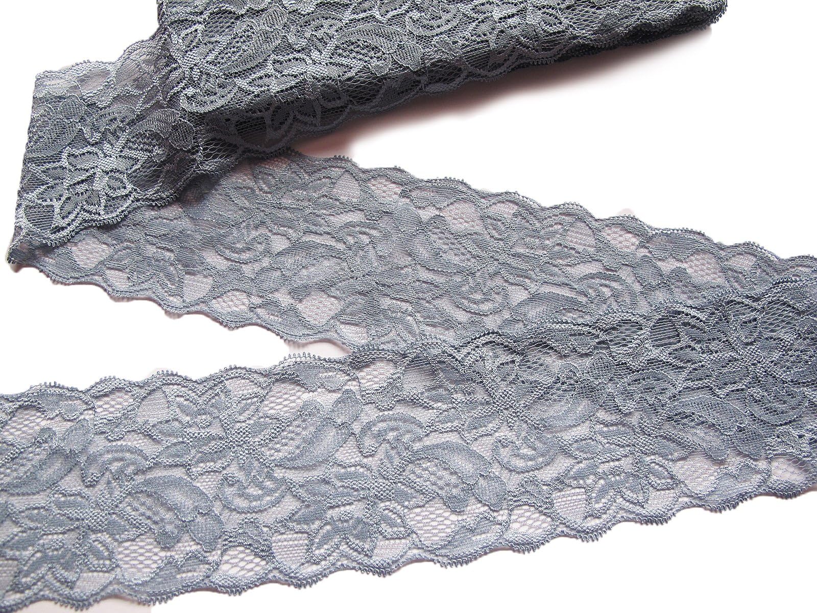 1 Yard of 8cm Wide Elastic Stretch Lace Trim Ribbon Fabric Crafts Sewing DIY (Grey)