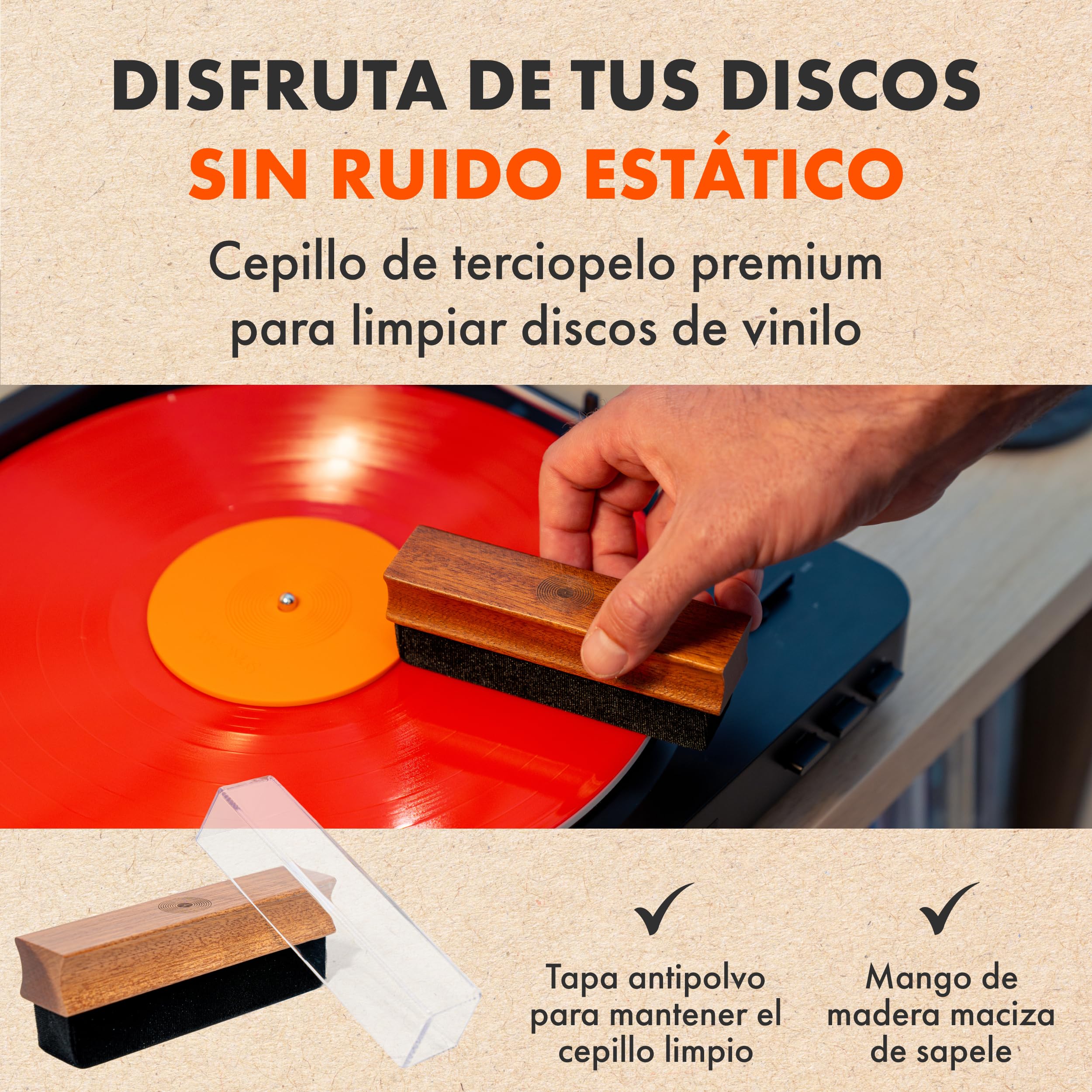 SPINCARE 7-en-1 Limpiador de Vinilos | Cepillo Velvet con Mango de Madera y Cubierta Antipolvo | Solución 120ml | Cepillo para Aguja y Cubierta Antipolvo | Protector de Etiqueta | Paños de Microfibra — view 3