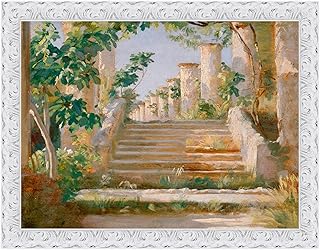 Quadro Stampa su Tela Peder Severin Krøyer Loggia in Ravello con Cornice in Legno Bianco Anticato Misura 93x73 CM