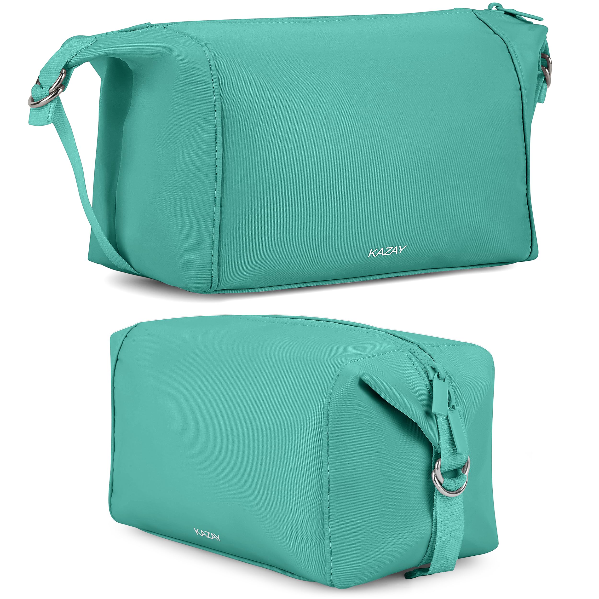 KAZAY Expandable Toiletry Bag with Side Clips for Adjustable Sizing, Premium High-Density Nylon, Open Wide Zipper, Stylish, Water Resistant, Cosmetic