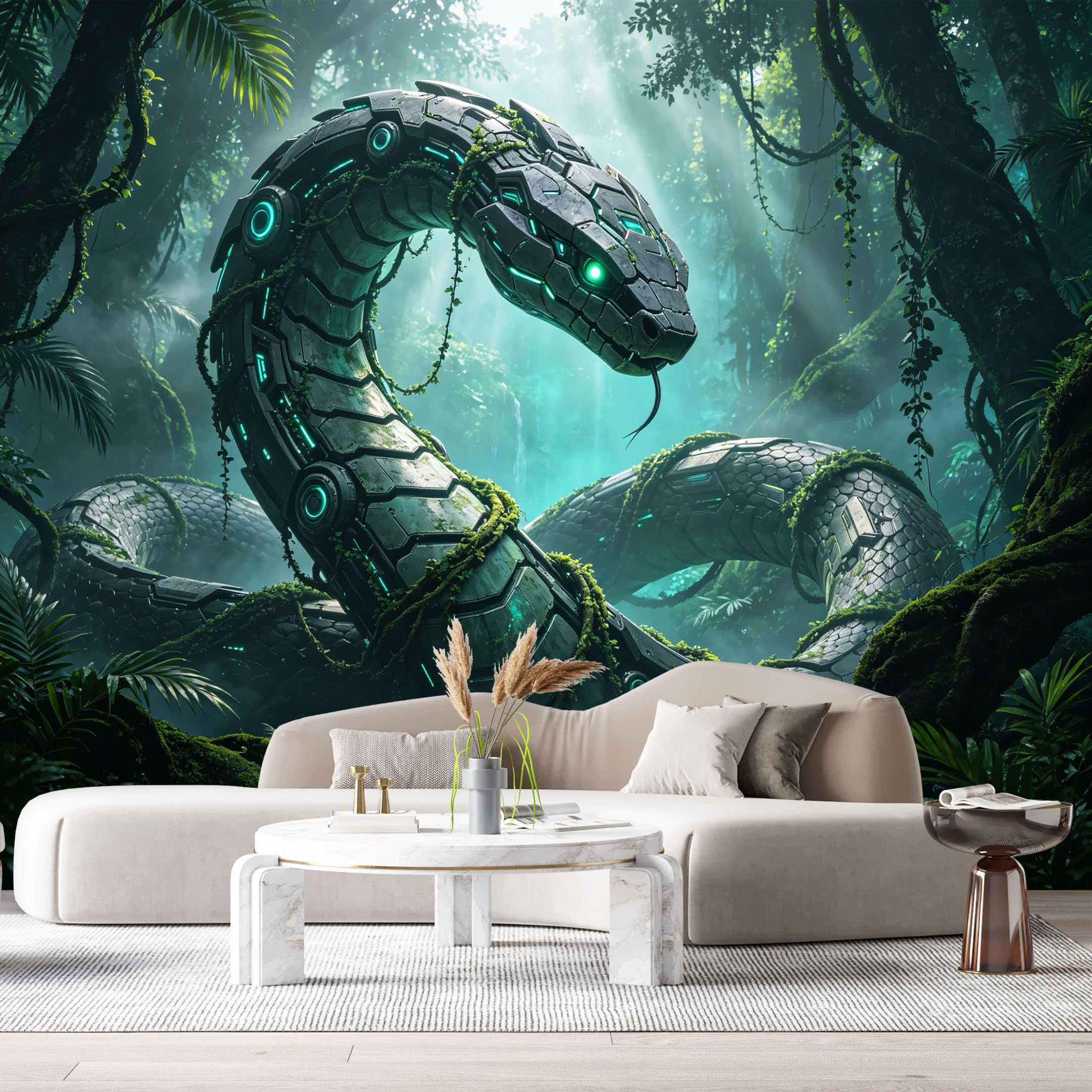 Custom Size Wall Mural Mechanical Serpent Futuristic Jungle Cyber Reptile Neon SciFi Style SelfAdhesive Art Prints Removable Large Wallpaper Esports Room Game Room Tenant Room Studio