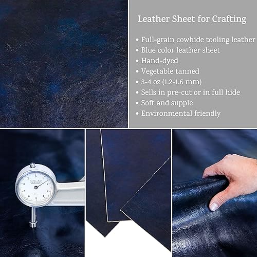 Miniatura 6 de Cuero curtido vegetal de grano completo, 0.047-0.063 in (3-4 onzas), hoja de cuero de vaca gruesa para manualidades de cuero, 4.3-4.9 ft cuadrados