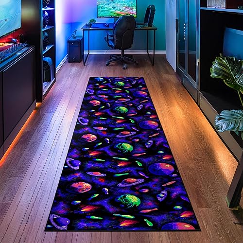 Alfombras de corredor de arcade, alfombra de bar de arcade, alfombra de arcade de galaxias, alfombra de los años 80, alfombra antideslizante para